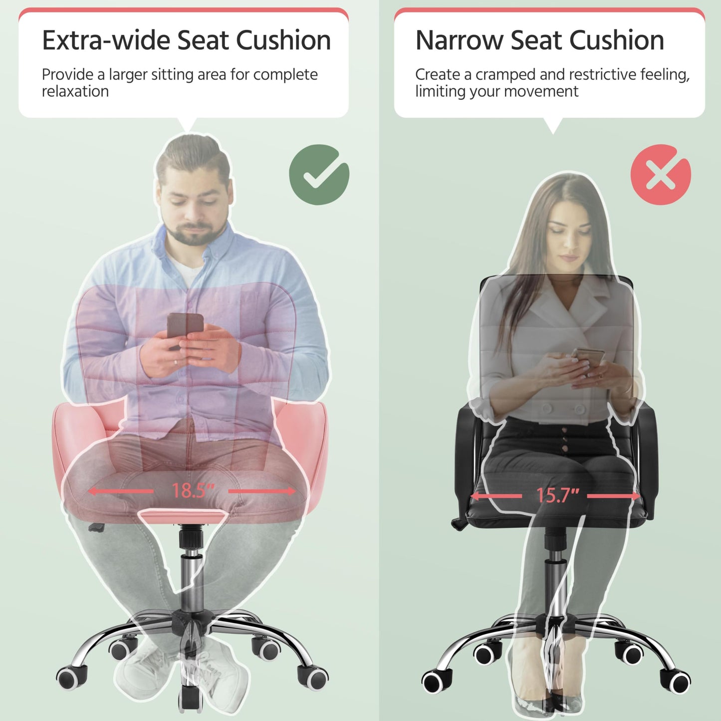 Yaheetech Modern Faux Leather Office Chair Ergonomic Adjustable Vanity Makeup Chair with Padded Armrests Big Seat for Office, Study, Home, Pink