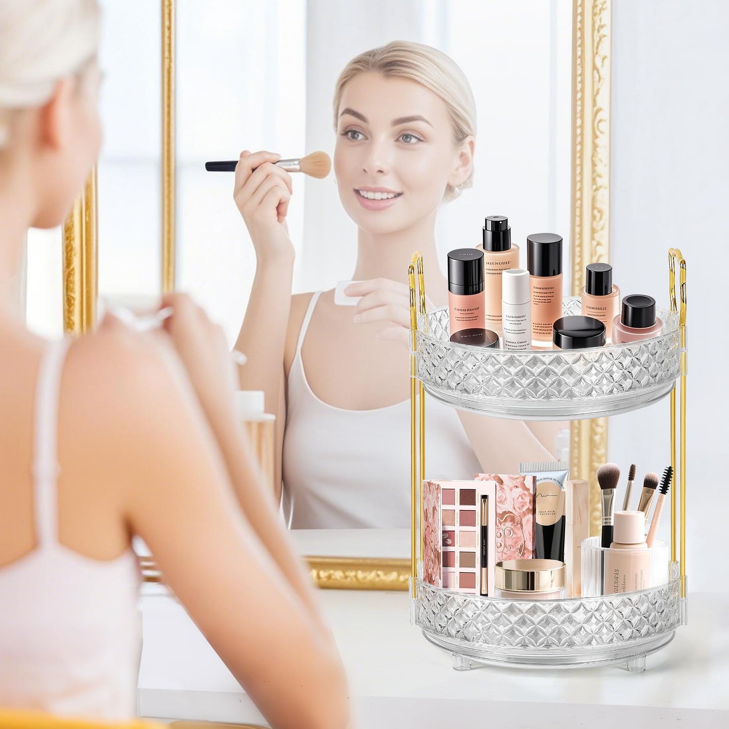 LAREKUN 360 Rotating Makeup Organizer for Vanity, Adjustable Perfume Organizer for Dresser, Multi-Function Spinning Cosmetics Skincare Storage for Bedroom, Dresser, Countertop, Clear