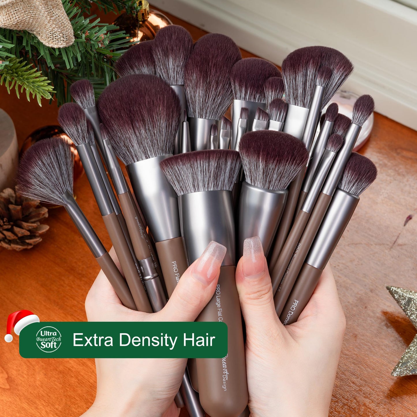 Bueart Design 26 Pcs Chocolate-colored Gift Makeup Brushes Set with Extra Large Holder,Elegant Make up Brushes for Foundation,Face Blending Powder, Contour, Highlight, Concealer, Eyeshadow