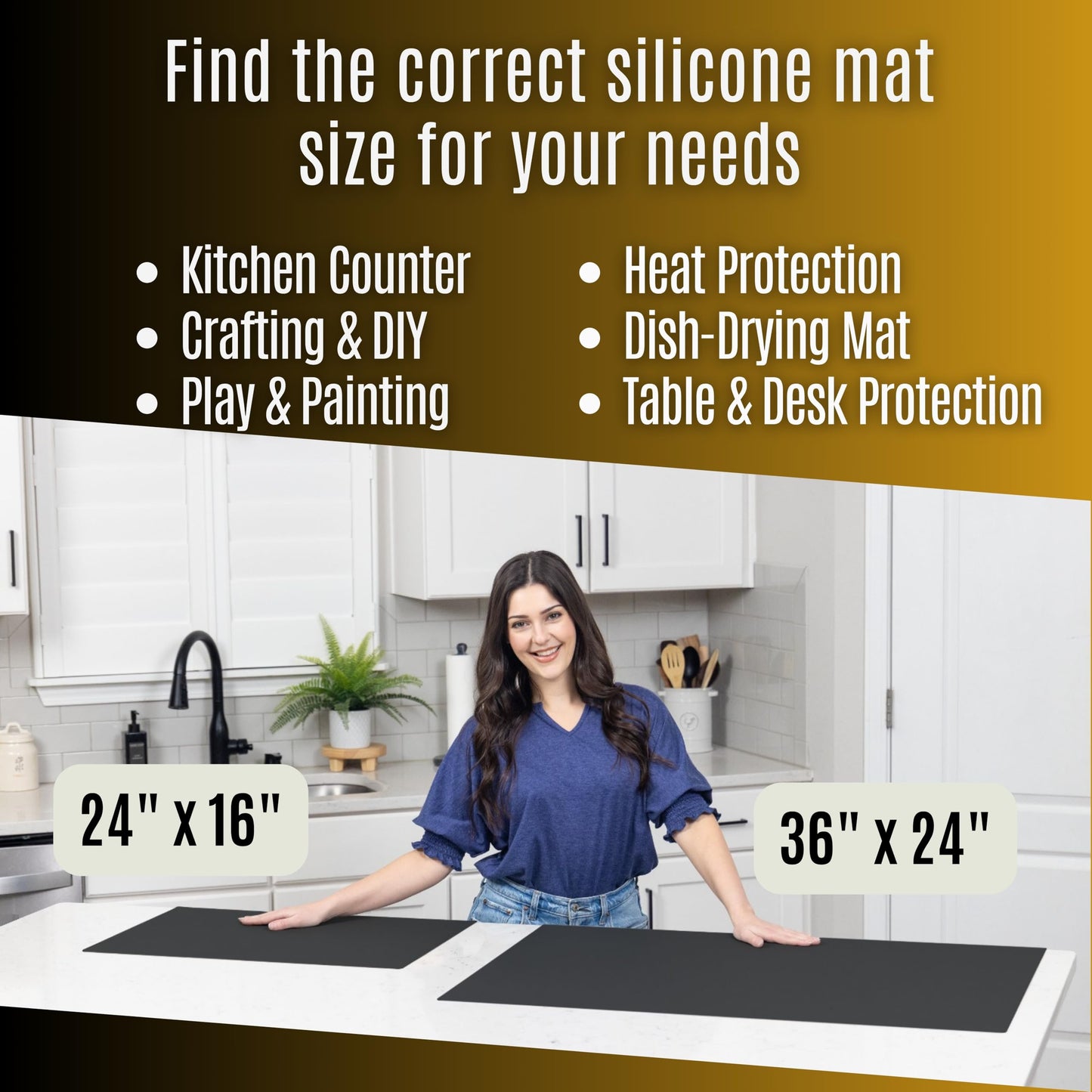 Silicone Mat for Kitchen Counter with "Edge Protection" – Quartz Countertop Protector Mats – Silicone Heat Resistant Mat – No Folds or Wrinkles – 1.4mm Thick, 24"x16", Black