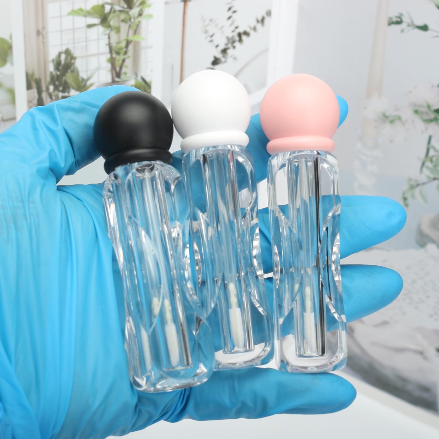 COSIDEA 18pcs Empty 4.5ml Black lip gloss tubes with wand ball shape cap wholesale lipgloss tube container bottles for refill lip oil