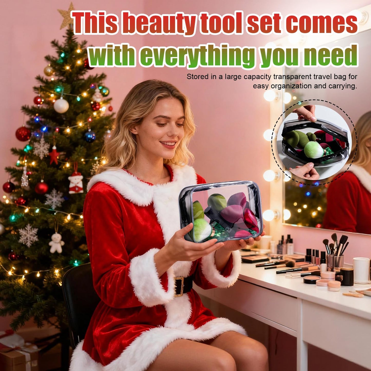 BS-MALL 14 Pcs Portable Makeup Sponge Set With Diamond-shaped Kabuki Powder Brush - Makeup Sponge, Triangle Puff And Multi-functional Sponges For Liquid, Cream,With Travel Case (Green Red)
