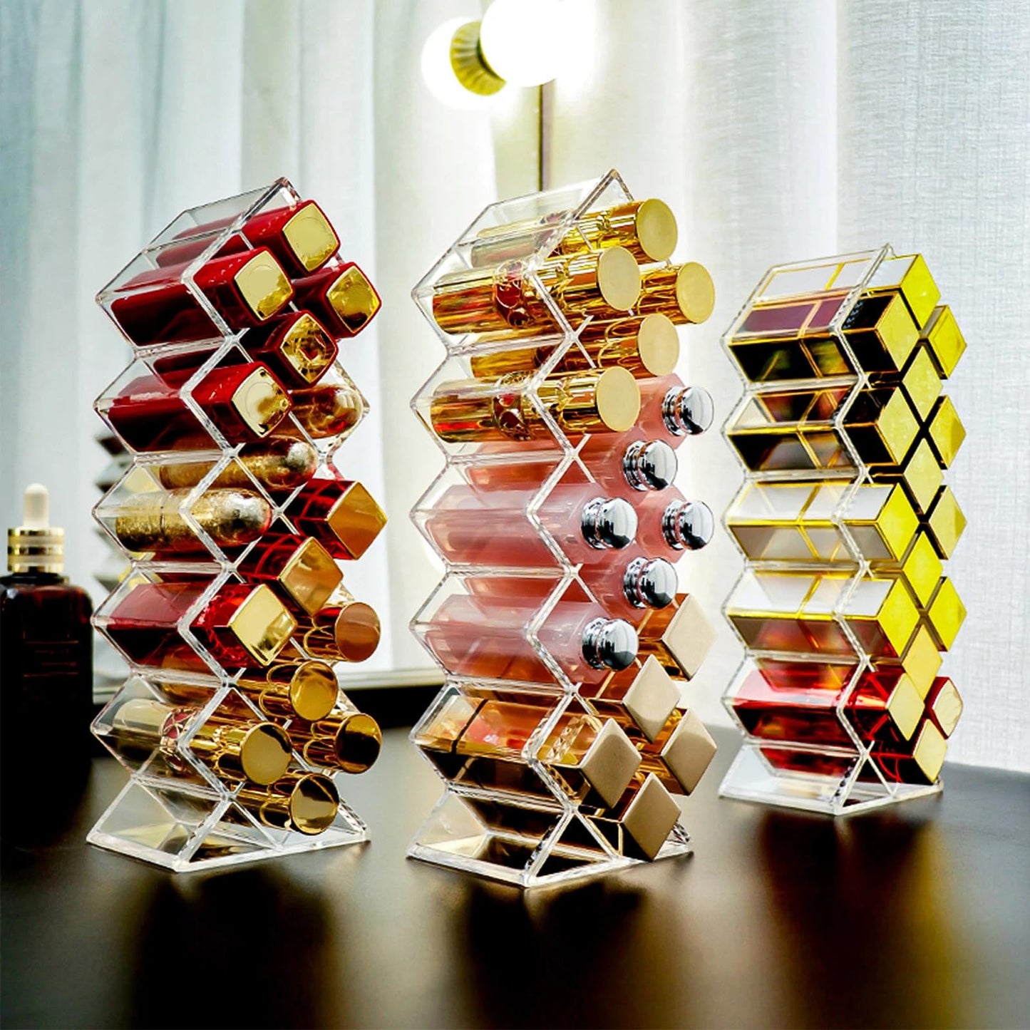 6 Pack Acrylic Lipstick Holder Organizer 96 Slots Clear Lip Gloss Holder Organizers Stackable Fish Shape Lipsticks Tower Lipstick Case Display Stand Storage Box for Makeup Cosmetic Vanity drawer