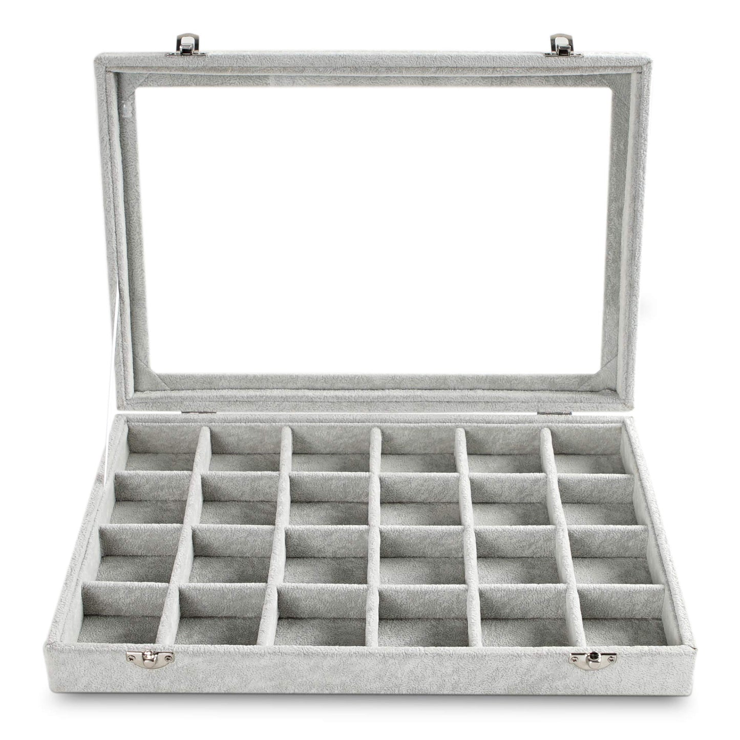 Frebeauty 24 Grid Earring Holder Organizer Tray, Jewelry Organizers and Storage for Drawer,Velvet Jewelry Display Storage for Earrings,Rings,Studs,10.5 x 6.5 x 1.2 Inches Gift for Women (Grey)