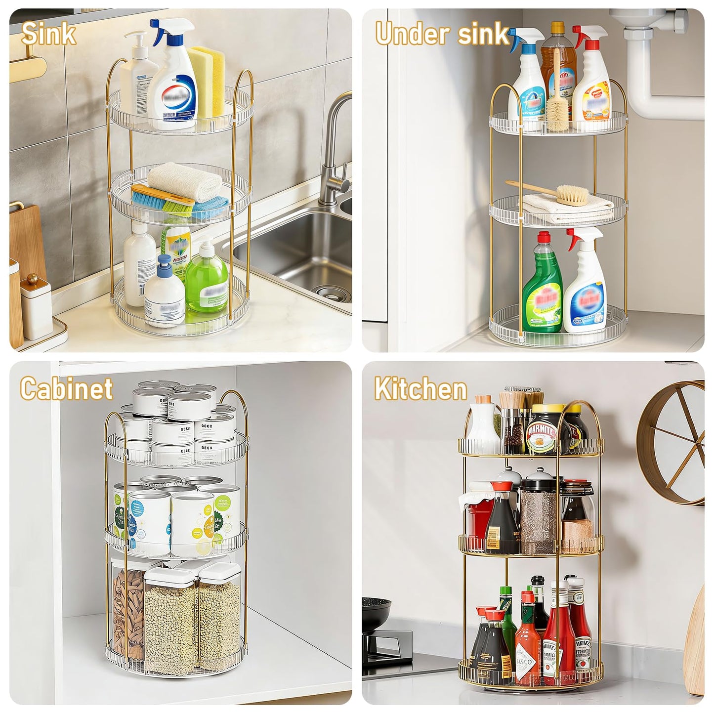Anyoifax 360° Rotating Makeup Organizer 3 Tier Large Capacity Perfume Skincare Tray for Dresser Spinning Bathroom Counter Organizer for Vanity Lazy Susan Turntable Storage for Kitchen, Clear