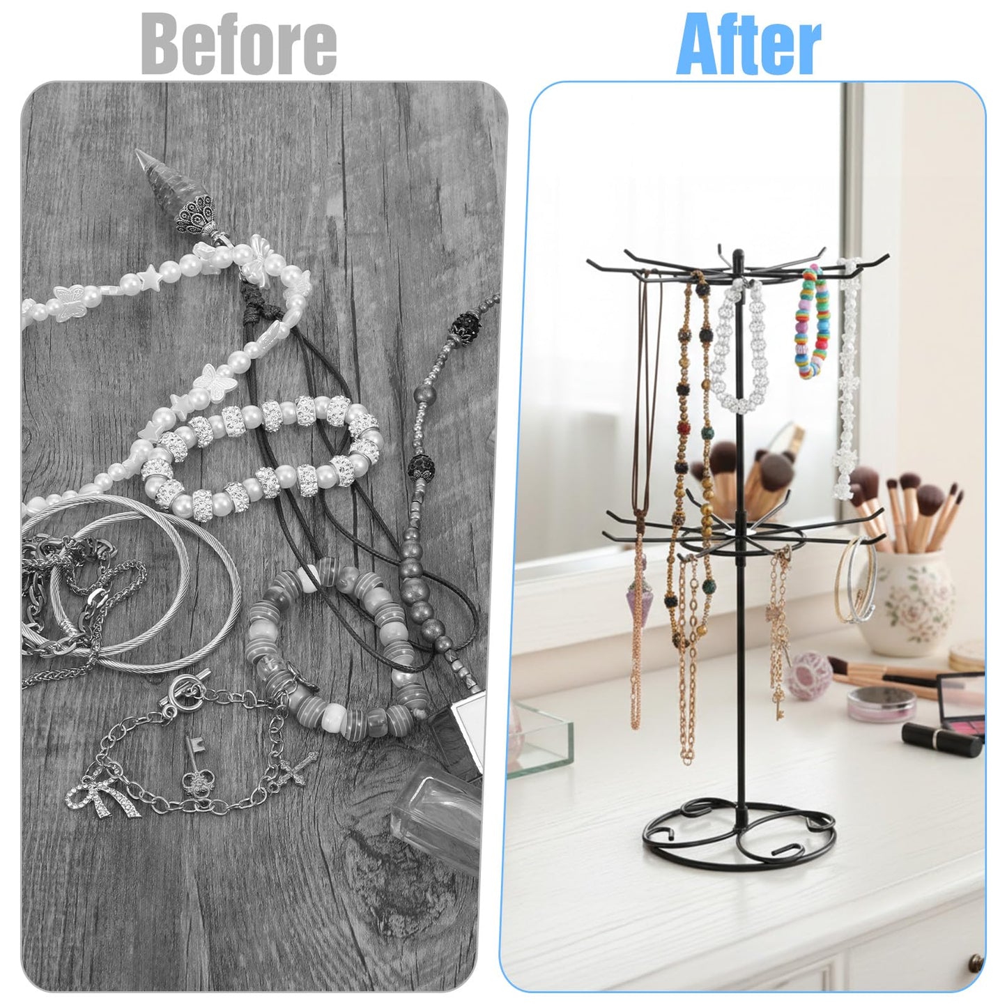 QFGasre 2 Pcs Jewelry Stand Organizer, 2 Tier Rotating Rack Metal Necklace Organizer Black Jewelrys Keychain Display for Vendors Jewelry Earring Bracelet Display Supplies