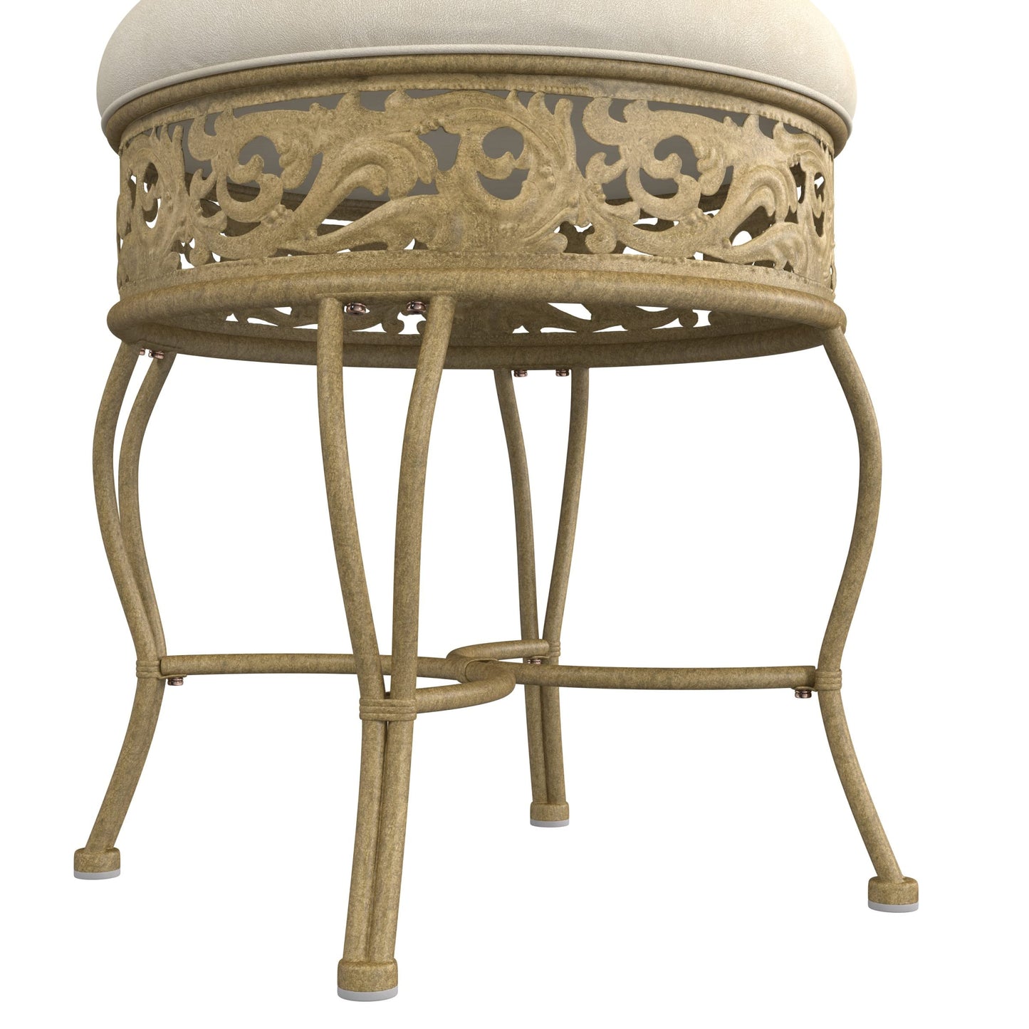 Hillsdale Villa III Backless Metal Vanity Stool with Ornate Lattice Detailing, Antique Beige