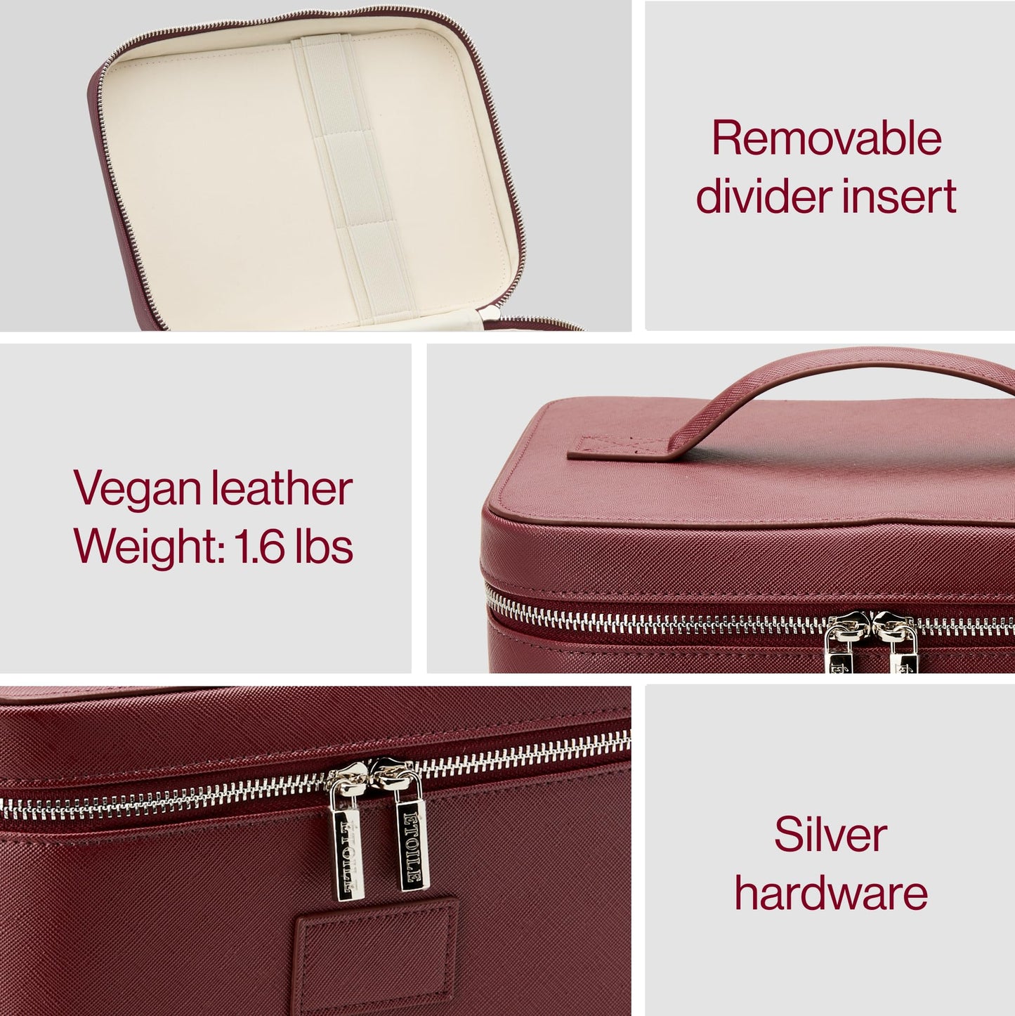 ETOILE - Vanity Case Burgundy - Stylish Travel Makeup Bag Organizer with Dividers