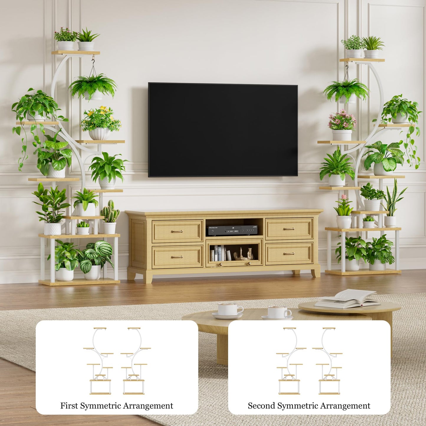 BACEKOLL Plant Stand Indoor with Grow Light - 2 Pack Tall Indoor Plant Shelf, 62" Corner Plant Holder, 8 Tiered Large S-Shape Flower Multiple Display Shelf for Home, White