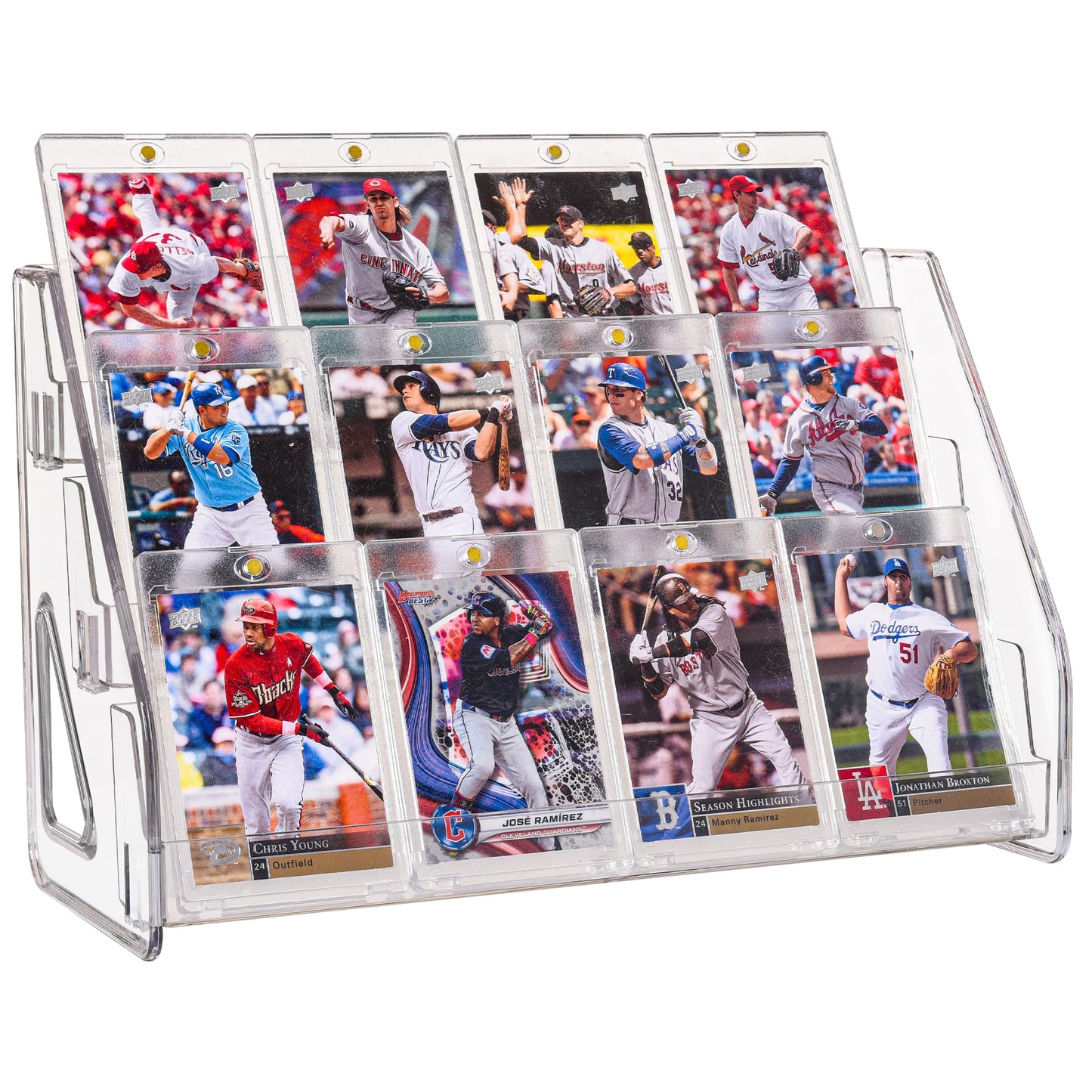 CELSOL 2 Pack Elevated 3 Tier Clear Acrylic Card Display Stand for Trading Cards, Sports Cards, Greeting Cards, Stickers – Slanted Holder for PSA Slabs, Vendors, Collectors & Retail (3 Tier 2 Pack)