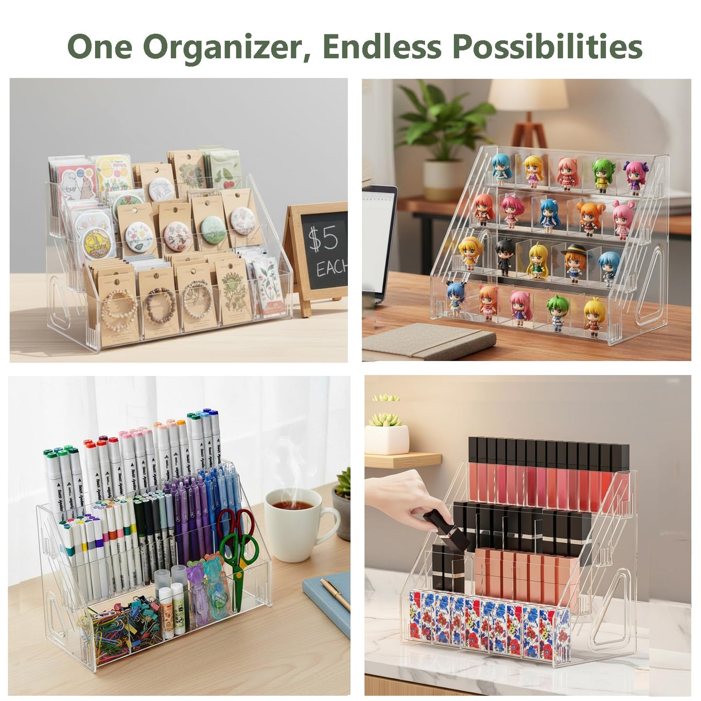 GYSLEOT 4 Tier Acrylic Sticker Display Stand with 20 Divided Pockets, Clear Bookmark Holder Organizer for Vendors, Craft Fairs, Retail Stores, Trade Shows & Desktop Display