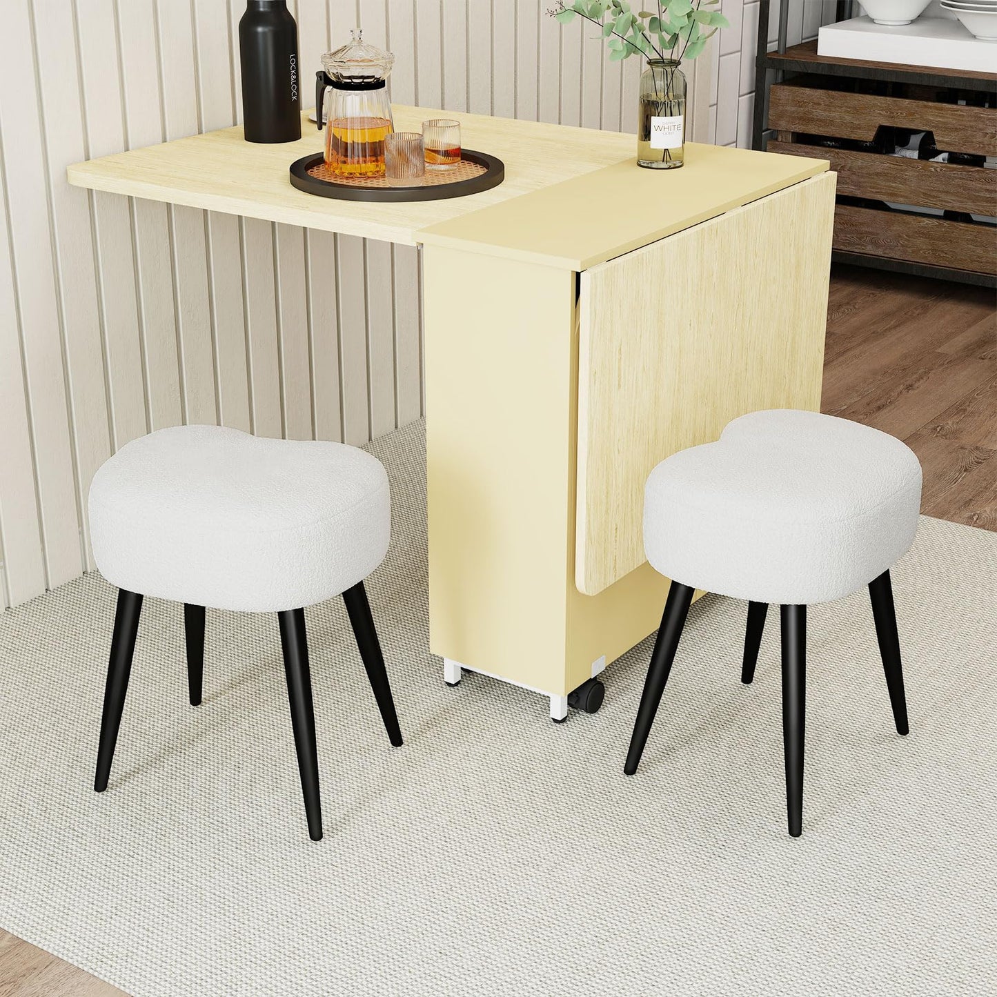 Permory Teddy Velvet Vanity Stool, Upholstered Makeup Chair with Sturdy Metal Legs, Soft Padded Ottoman Footrest, Modern Accent Stool for Bedroom, Living Room, Entryway (White, 17.7in H)