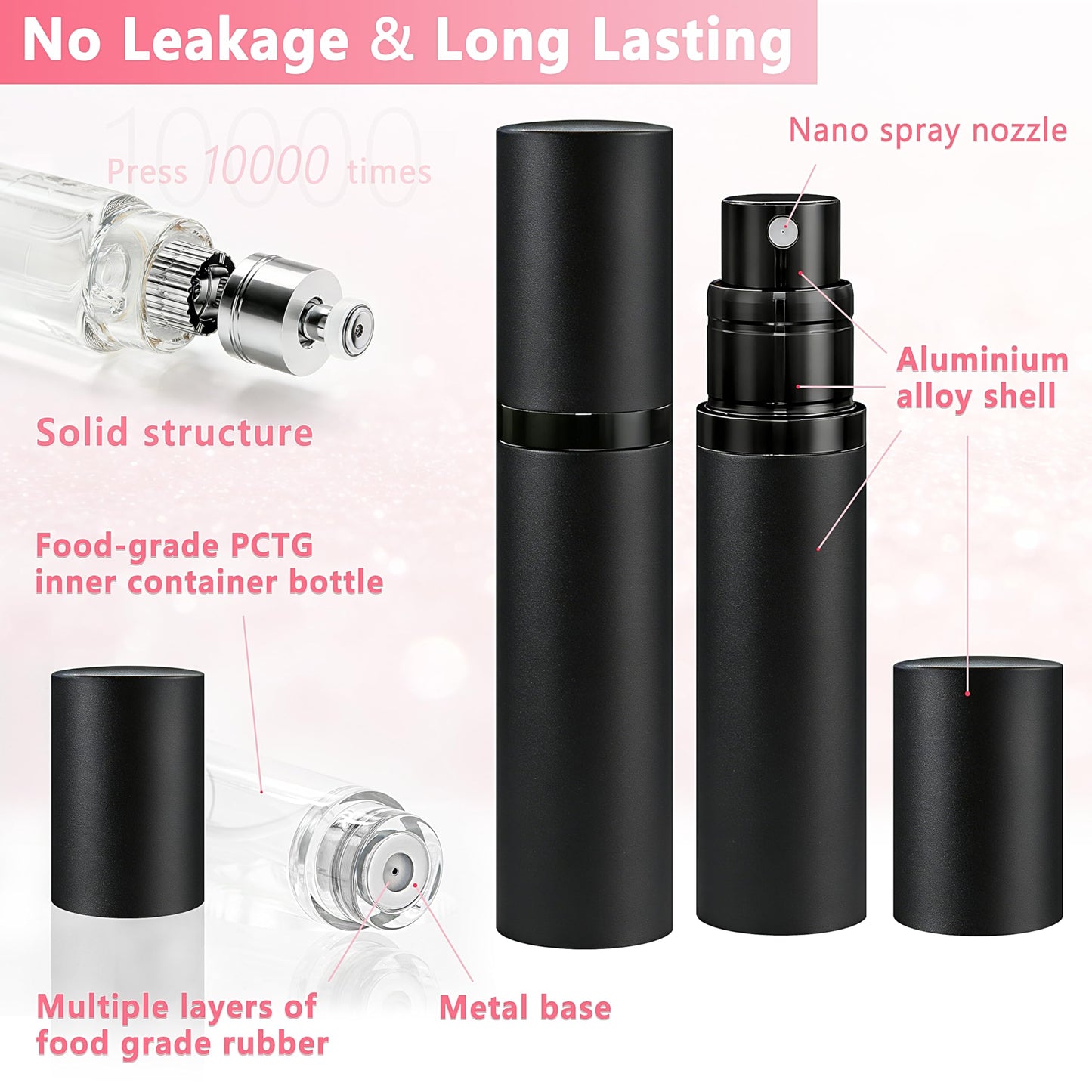 Boxicok 3Pcs 5ml Travel Perfume Atomizer Refillable, Mini Cologne Spray Bottle Empty, Perfume Spray Bottle, Fragrances Atomizer, Cologne Atomiser (Black & Black & Black)