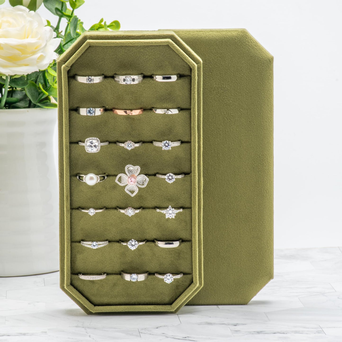 COWFEX Velvet Ring Organizer Display Tray Jewelry Box Earring Holder Case