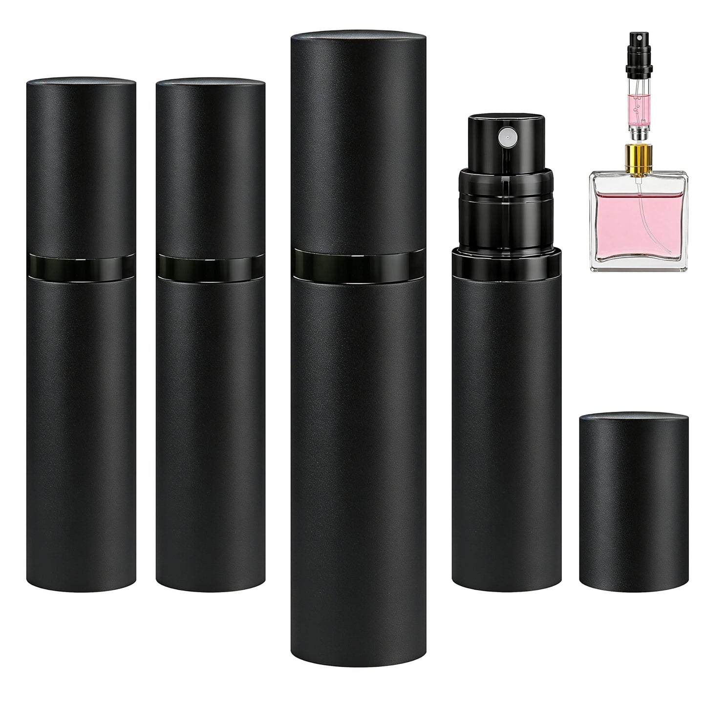 Boxicok 3Pcs 5ml Travel Perfume Atomizer Refillable, Mini Cologne Spray Bottle Empty, Perfume Spray Bottle, Fragrances Atomizer, Cologne Atomiser (Black & Black & Black)
