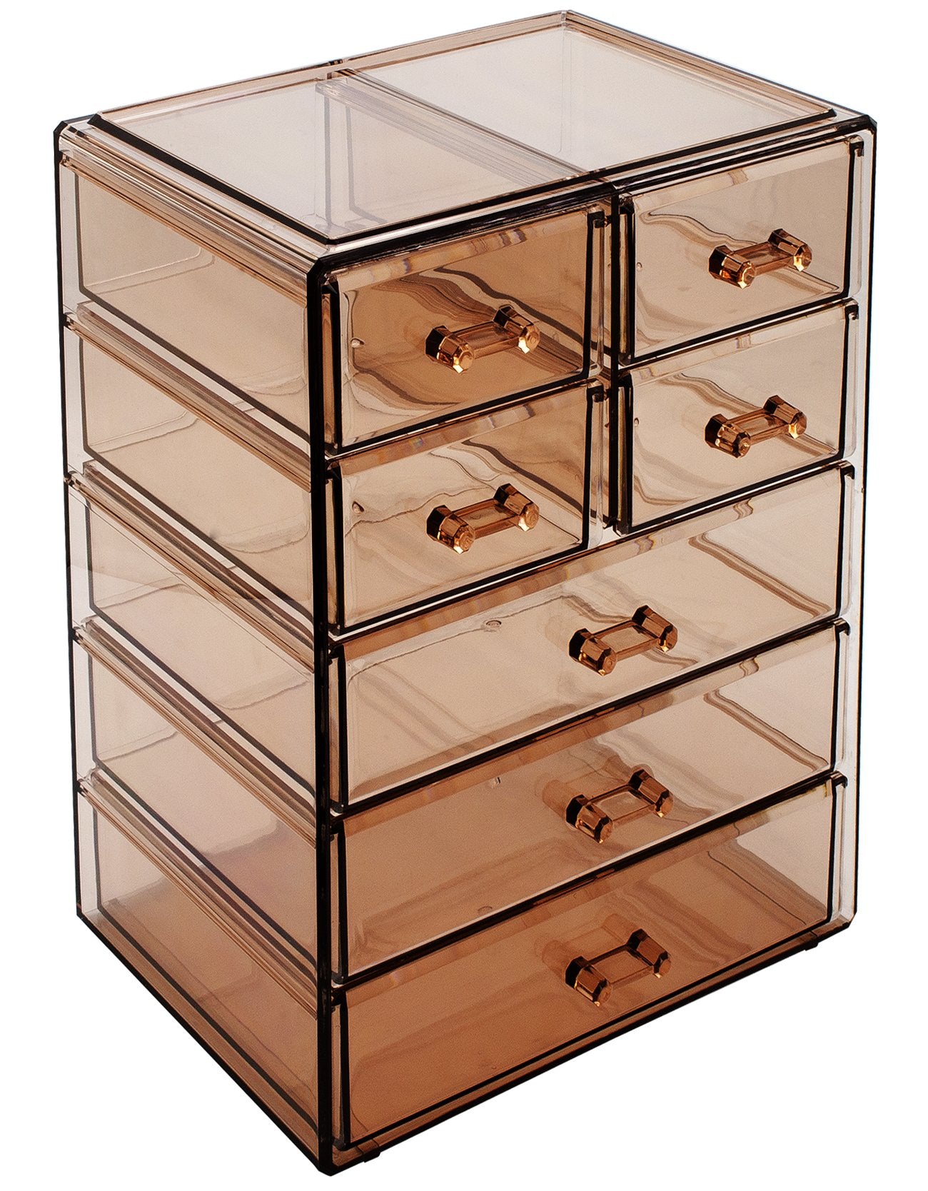 Sorbus Acrylic Makeup Organizer Set, 7-Drawer Vanity & Countertop Cosmetic Storage with Small & Wide Drawers, Bronze Glow Makeup Storage for Brushes, Lipsticks, Jewelry, Holiday Gift for Women & Teens
