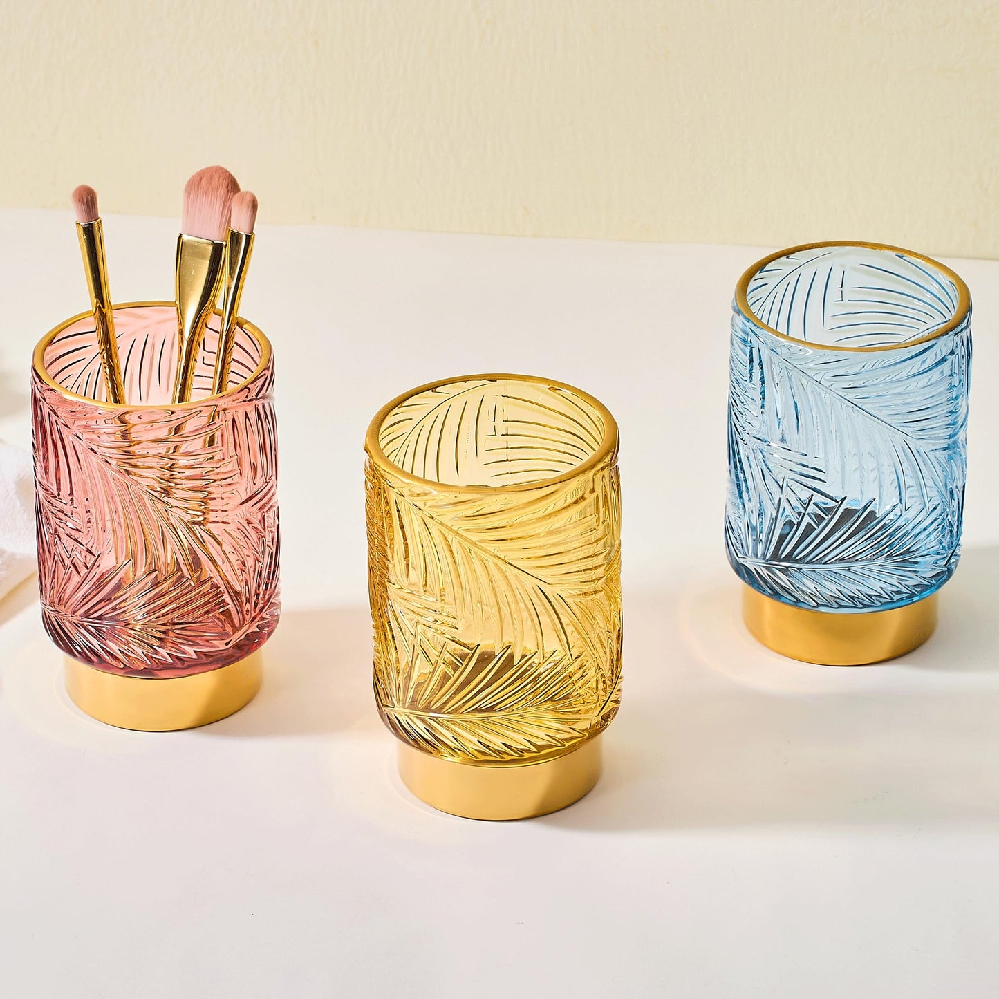 LEICURACE Makeup Brush Holder Organizer,Toothbrush Holders,Desk Pen Pencil Holder,Multifunctional Vintage Glass Brush Cup（A43-3-US）