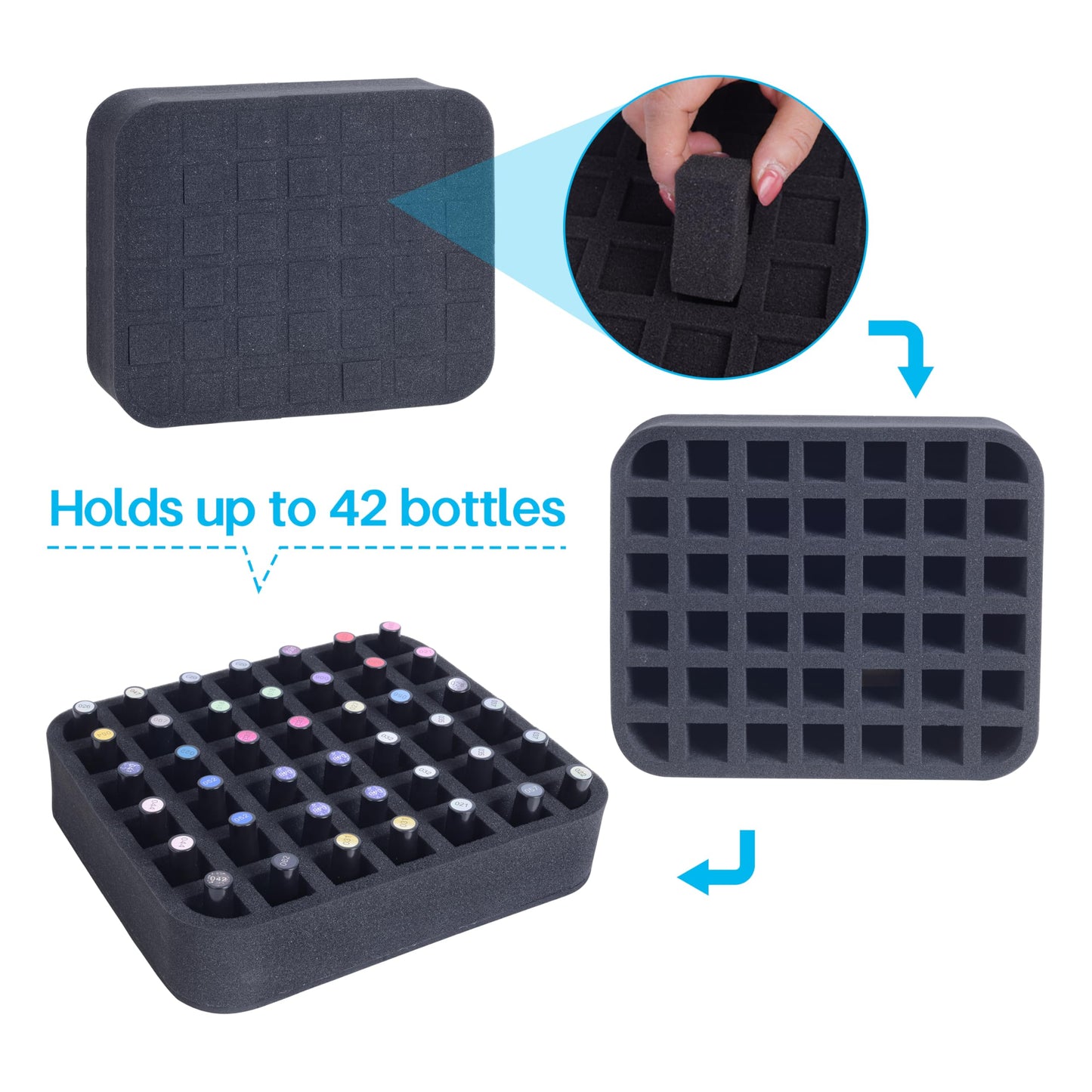 YAHOURWAT 2 Pack Nail Polish Organizer Holder Foam Pad with Slots for Storage 84 Bottles (15ml/0.5fl.oz) Nail Polish or Essential Oil Tray for Drawers Black