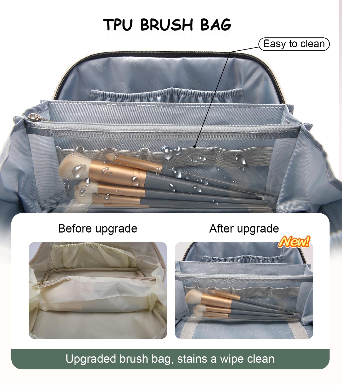 BOYATU Travel Makeup Bags Cosmetic Organizer Bag: 3 Pcs Set Large Capacity Floral Make up Bag with Compartments - Waterproof Leather Toiletry Bags with Handle for Women (18-Green)