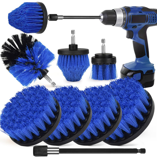 8 PackDrill Brush Attachment Set, 1/4in Power Scrubber Brush + Extend Long Rod, Brush Drill Attachment, Power Cleaning Scrub Brush for Bathroom, Tub, Tile, Corner（Blue）