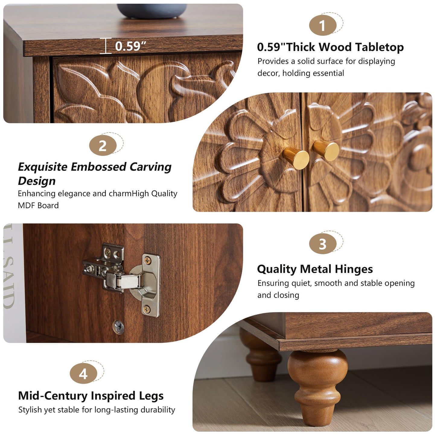 weselon Accent Cabinet Set of 2, Farmhouse Carved Storage Sideboard Buffet Cabinet with Adjustable Shelves, Entryway Storage Cabinet with 2 Doors (Walnut)