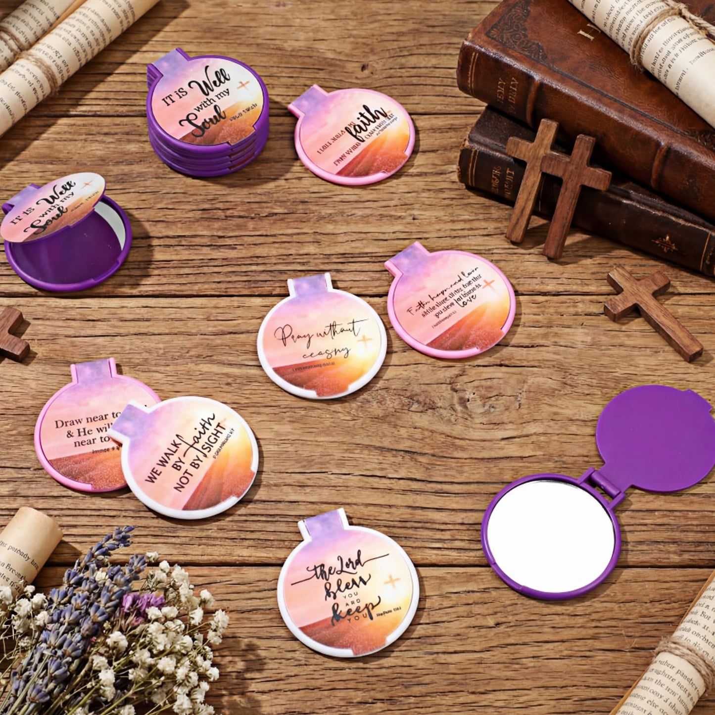 Meanplan Christian Mothers Day Compact Mirrors with Bible Verses Religious Gifts for Women Mothers Day Church Favors(36 Set)