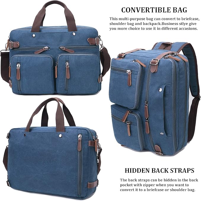 3 in 1 Convertible Laptop Backpack, 17.3 inch Messenger Bag for Men, Multi-Functional Travel Laptop Bag for College Men Women (17.3 Inch, Blue)