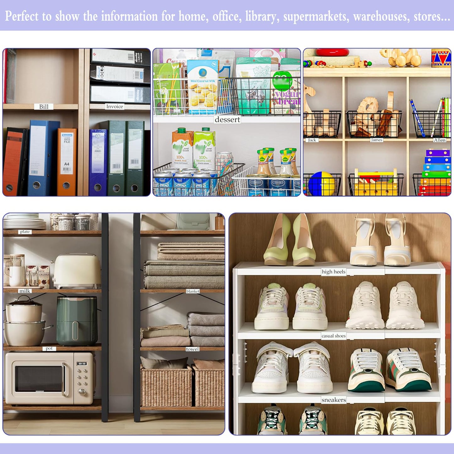 Shelf Label Holder, ELEMGULY 50 Pack Wood Shelf Label Holders Plastic Shelf Label Clip Clear Shelf Sign with 50 Pack Label Inserts for Home Office Library Shelves