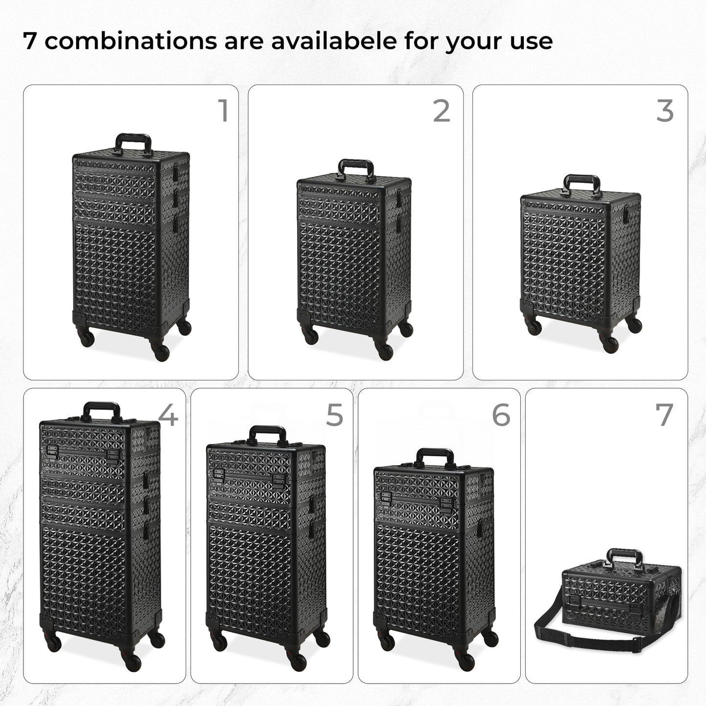 GALHUBIS Rolling Makeup Case, Makeup Train Case with Lid, 5 in 1 Cosmetology Case on Wheels, Christmas Gift, Large Makeup Case Organizers, Profesional Cosmetic Case for Salon Barber,Black