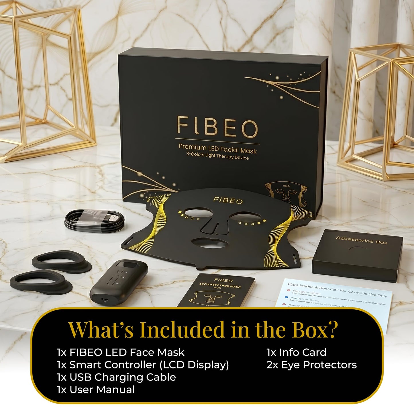 FIBEO LED Red Light Therapy Mask for Face, FDA-Cleared 630nm Red, 850nm Near-Infrared & 415nm Blue Light, 324 LED Chips, 3 Modes, 5 Intensity Levels, Remote Controller – At-Home Skin Care Device