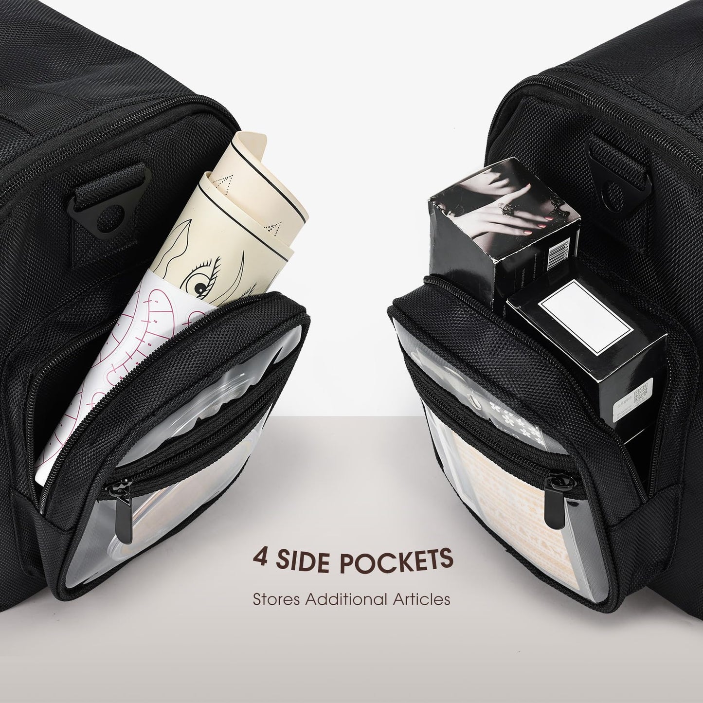 Makeup Train Case 18.1 Inch Large Travel Makeup Organizer Case Portable Makeup Arists Bag with Shoulder Strap Makeup Brush Slots 4 Clear Pouch for Cosmetologist Aesthetic Supplies Nail Tech Makeup Bag