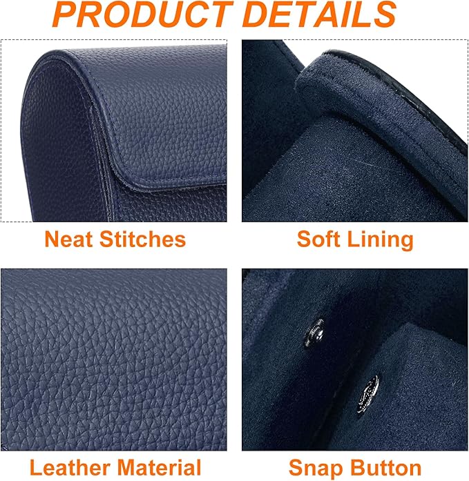 HARFINGTON Watch Roll Travel Case 2 Slot Portable Leather Watch Case for Men and Women, Watches Storage Organizer with Removable Pillow for Traveling, Display, Textured Blue