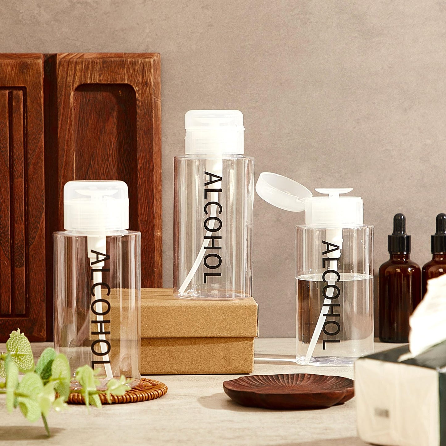 Layhit 3 Pcs 6.7oz/200ml Alcohol Pump Dispenser Bottle Alcohol Push Down Liquid Dispenser Empty Pumping Bottle Refillable Cosmetic Container for Personal, Salon, Nail Care, Hospital Use