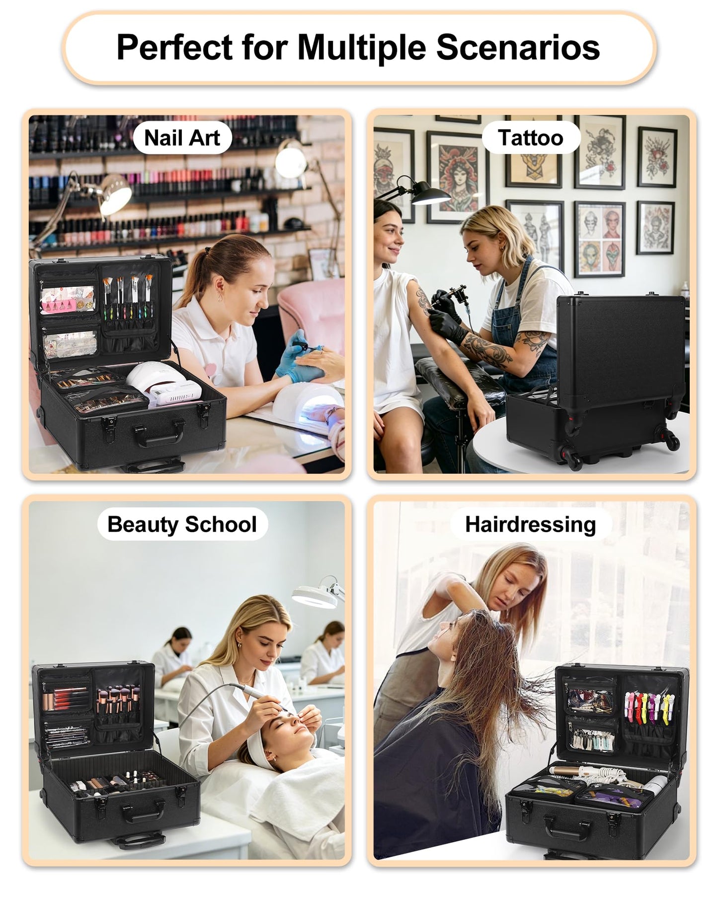Relavel Rolling Makeup Case Cosmetology Case on Wheels Professional Extra Large Travel Train Case for Makeup Artists, Trolley Suitcase for Cosmetic Nair Art Salon Storage Organizer with 6 Clear Bags