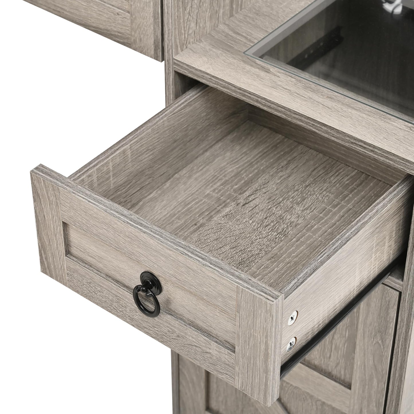 Ball & Cast Vanity Desk with Sliding Mirror and 3 Lighting Modes,Farmhouse Makeup Vanity W/Glass Top & Charging Station,4 Drawers & 2 Cabinets,Dressing Table W/Stool for Bedroom,Gray