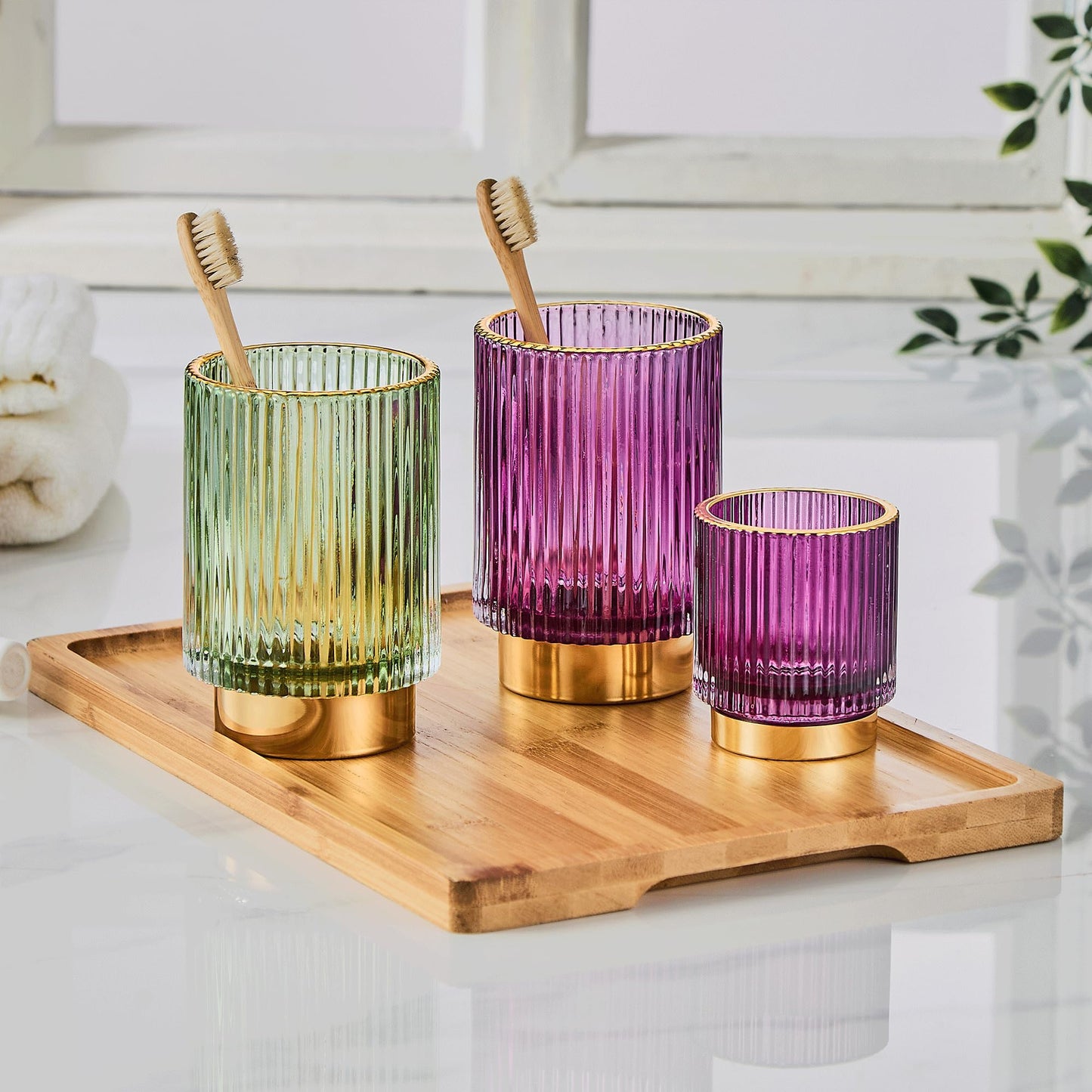 LEICURACE Makeup Brush Holder Organizer,Toothbrush Holders,Desk Pen Pencil Holder,Multifunctional Vintage Glass Brush Cup（L/Green/A3-6-US）