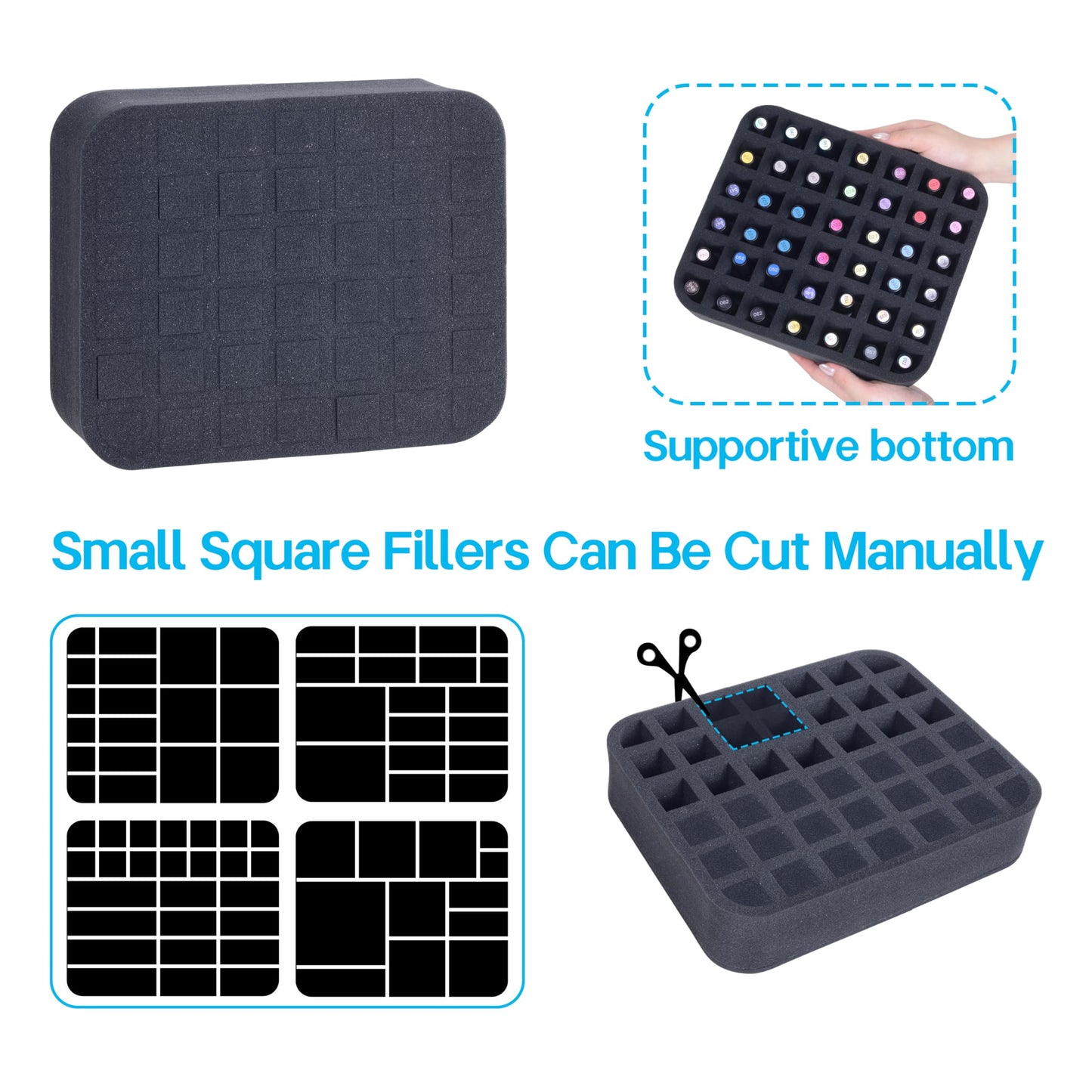 YAHOURWAT 2 Pack Nail Polish Organizer Holder Foam Pad with Slots for Storage 84 Bottles (15ml/0.5fl.oz) Nail Polish or Essential Oil Tray for Drawers Black