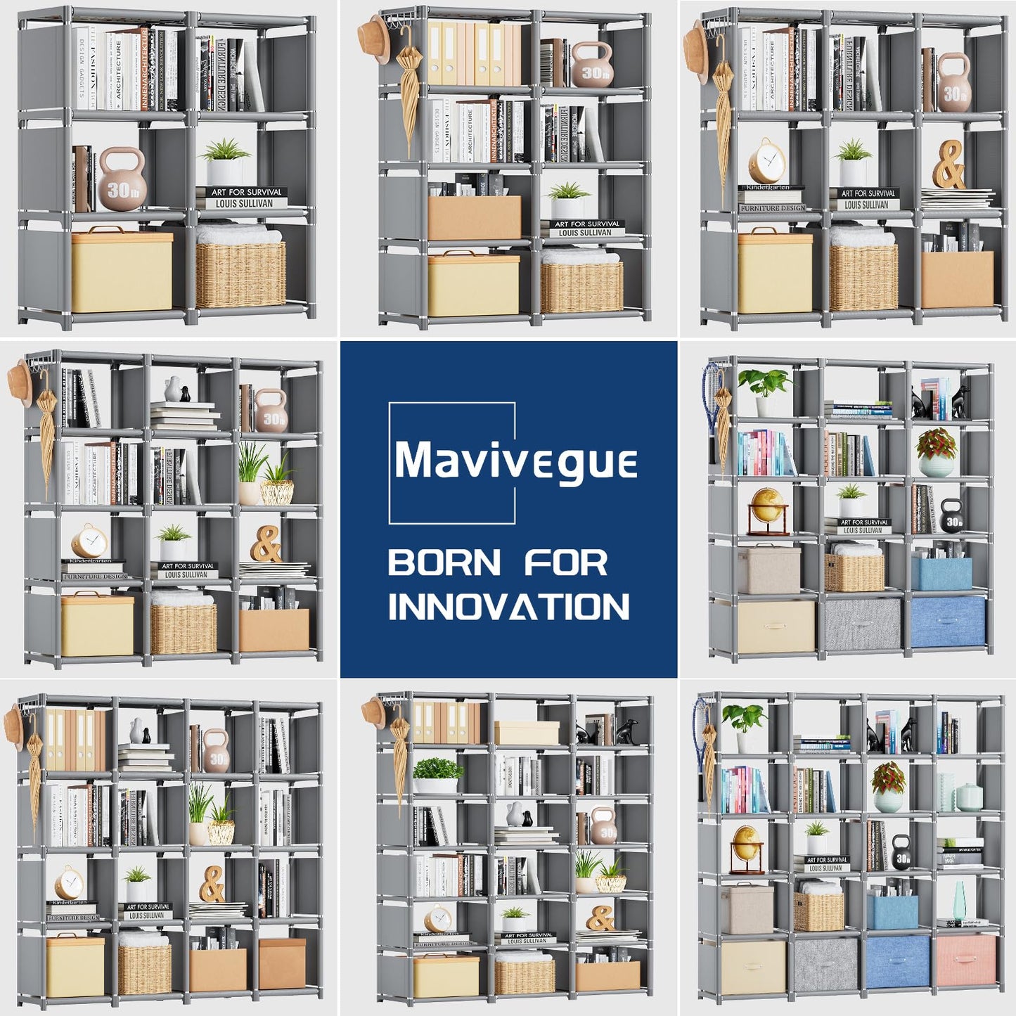 Mavivegue 20 Cube Storage Organizer Bookshelf, Grey