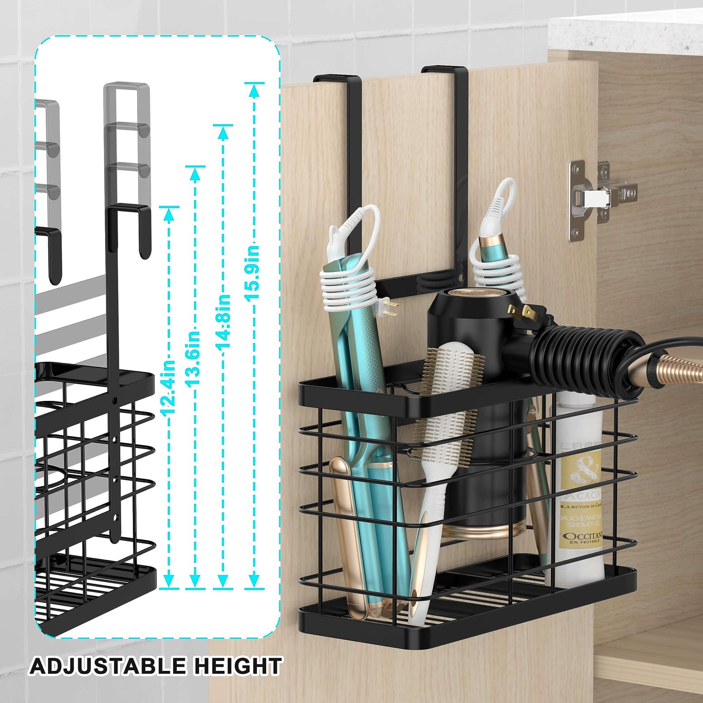Vecallo Hair Tool Organizer - Blow Dryer & Hair Dryer Holder Cabinet Door, Bathroom Organizer & Storage Basket for Styling Tools