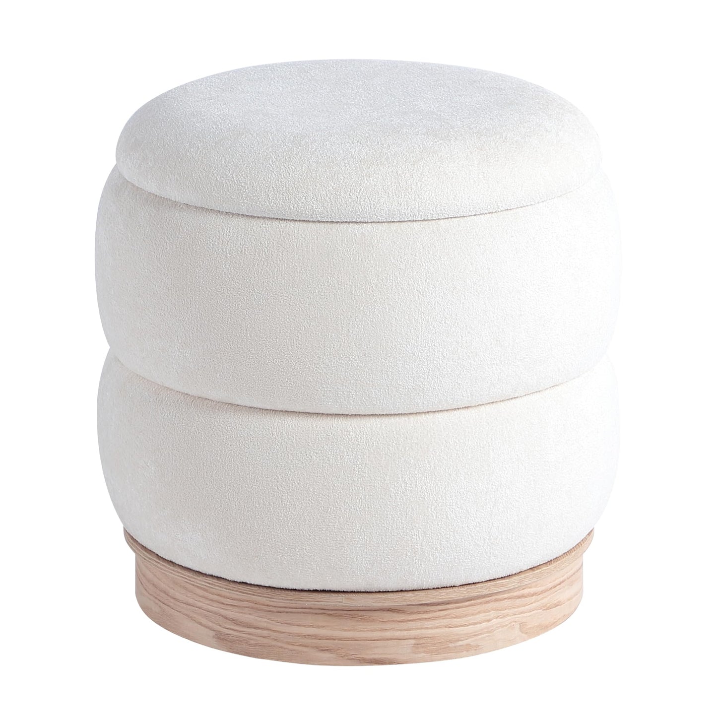 Get Set Style Round Ottoman with Wooden Base, Storage Vanity Stool for Makeup, Upholstered Footrest Stool Ottoman Foot Stool for Living Room, Bedroom