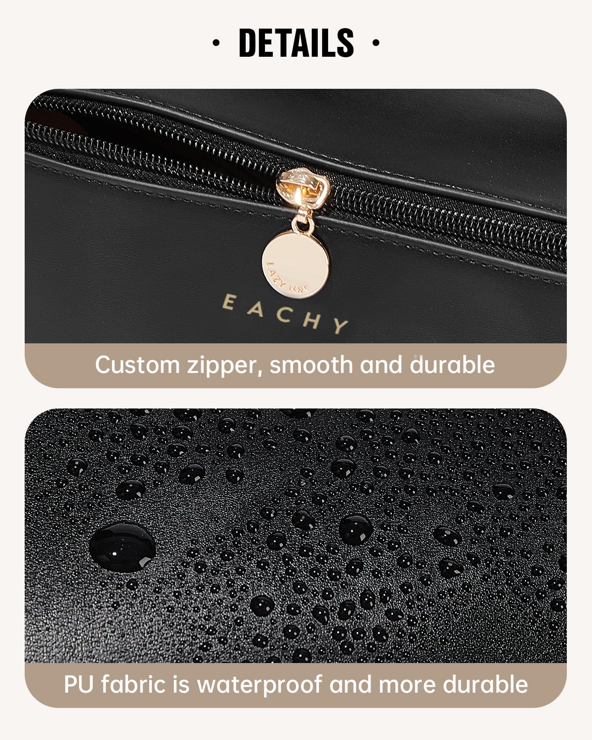EACHY Travel Makeup Bag,Large Capacity Cosmetic Bags for Women,Waterproof Portable Pouch Open Flat Toiletry Bag Make up Bag with Divider and Handle, Gifts for Women (Black, Medium)