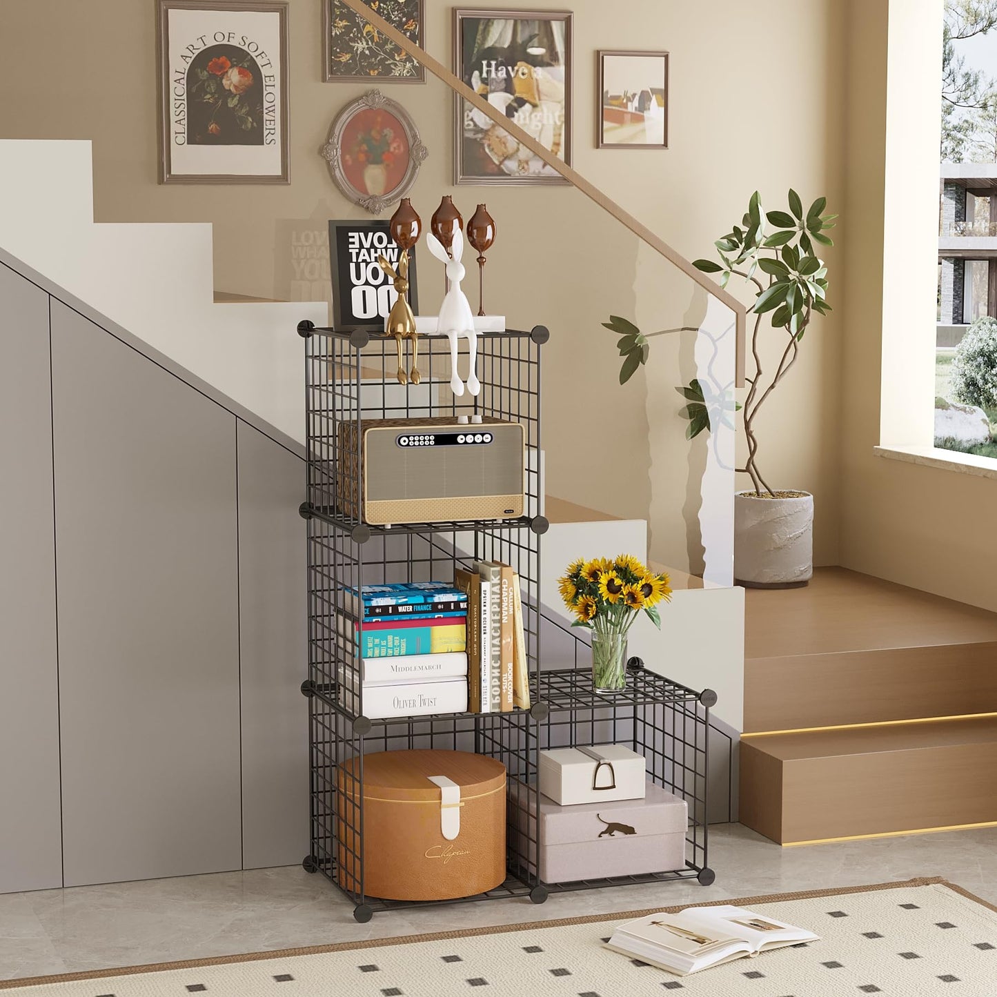 C&AHOME Wire Cube Storage, 4-Cube Storage Organizer Metal, C Grids Storage Bins Shelving, Modular Bookshelf Shelf, Closet Cabinet Ideal for Bedroom, Office 12.4”L x 24.8”W 36.6”H Black UWCS3004B