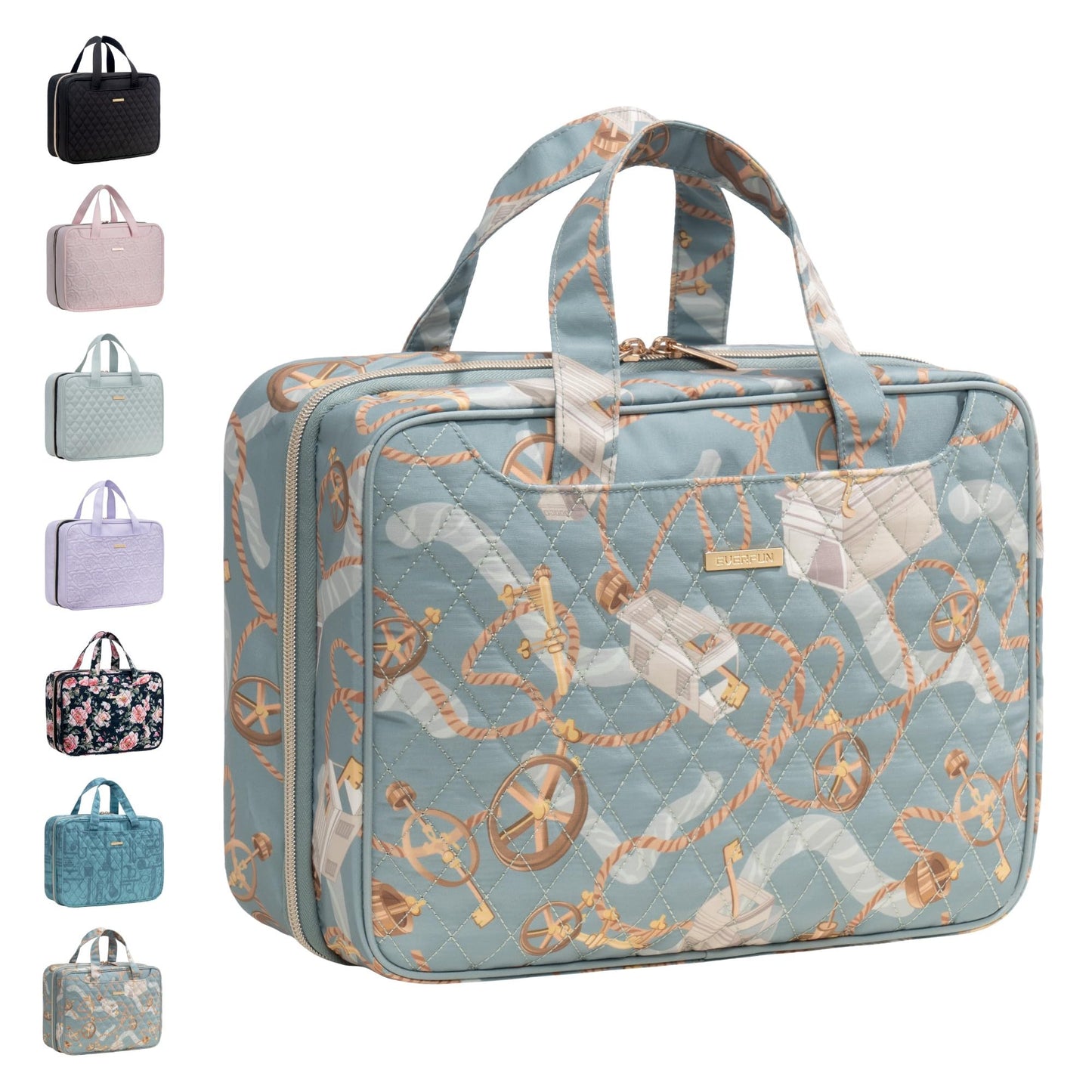 Everfun Travel Toiletry Bag with Hanging Hook and Leakproof Wet/Dry Compartments, Large Capacity Makeup Cosmetic Organizer for Women, 12x9x4.5 Inch, Muted Green