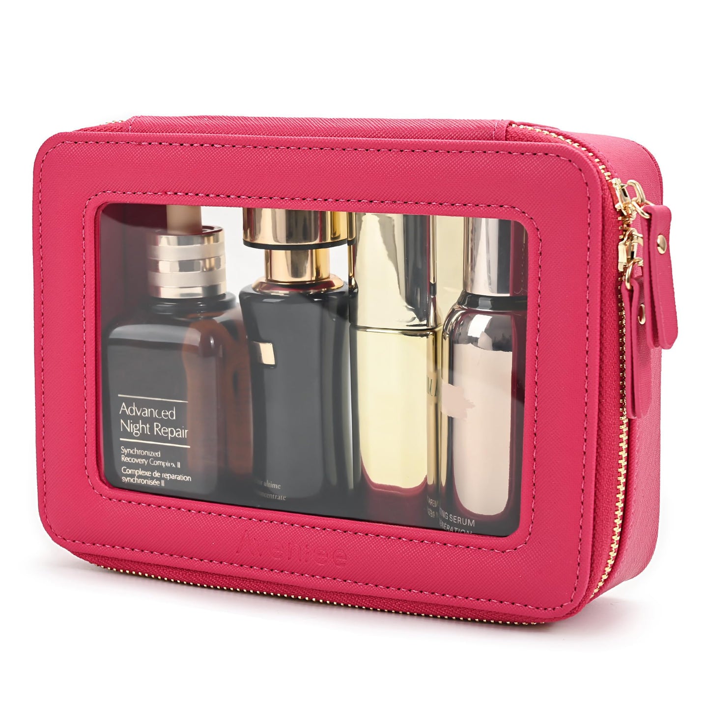 Aveniee Clear Makeup Bag Organizer,Travel Toiletry Bag for Women,Waterproof Cosmetic Pouch with Zippers,Car Accessories Organizers and Storage Case,Hotpink,Medium Classic