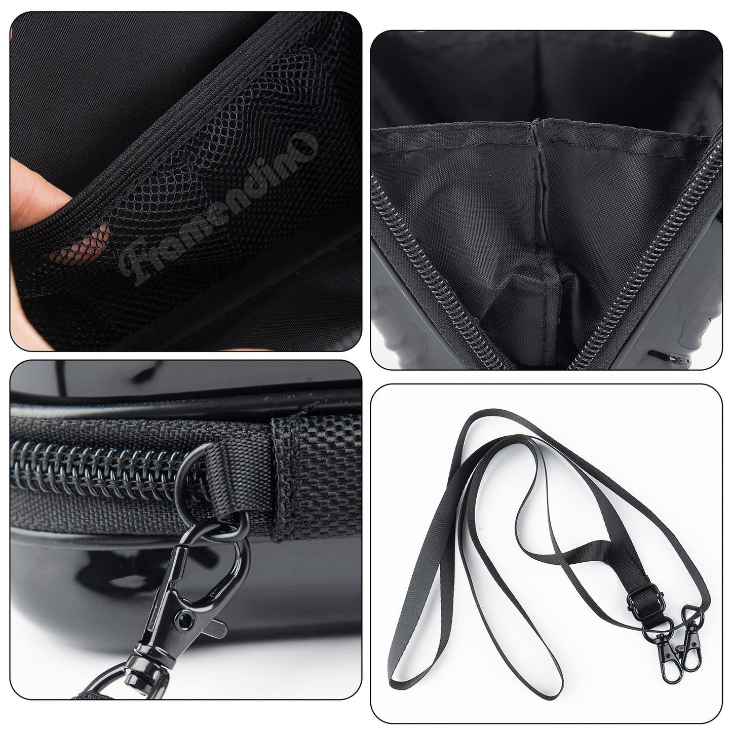 Framendino, Black Hard Shell Cosmetics Case Carrying Bag for Toiletry, Mini Cross Body Suitcase with Detachable Grip Rope and Shoulder Strap Women Travel