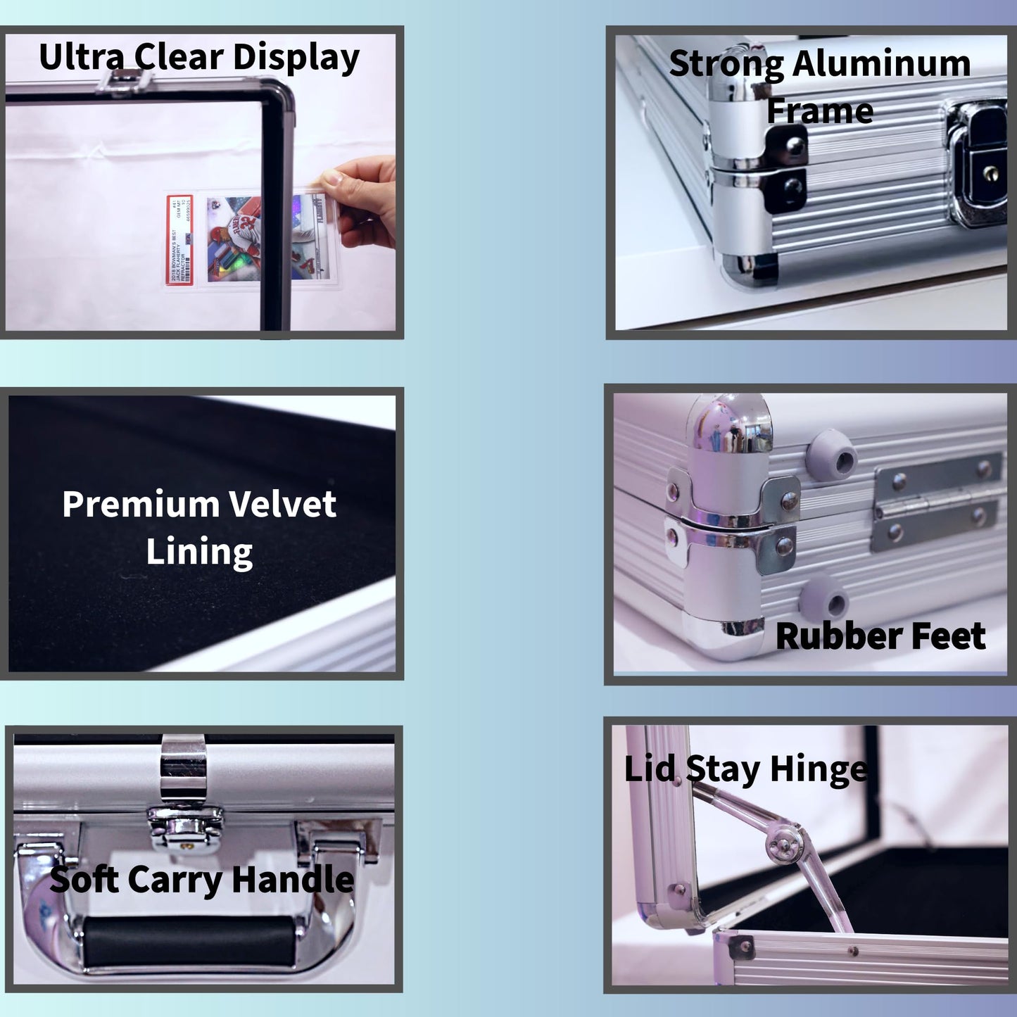 Professional Large Card Display Case (5 Card Riser Bars, Built-in Prop Rod and 80 Stickers) | 34 x 22 inches | Tabletop TradeShow Display Case for Sports Cards & Trading Cards | Aluminum Frame -Silver