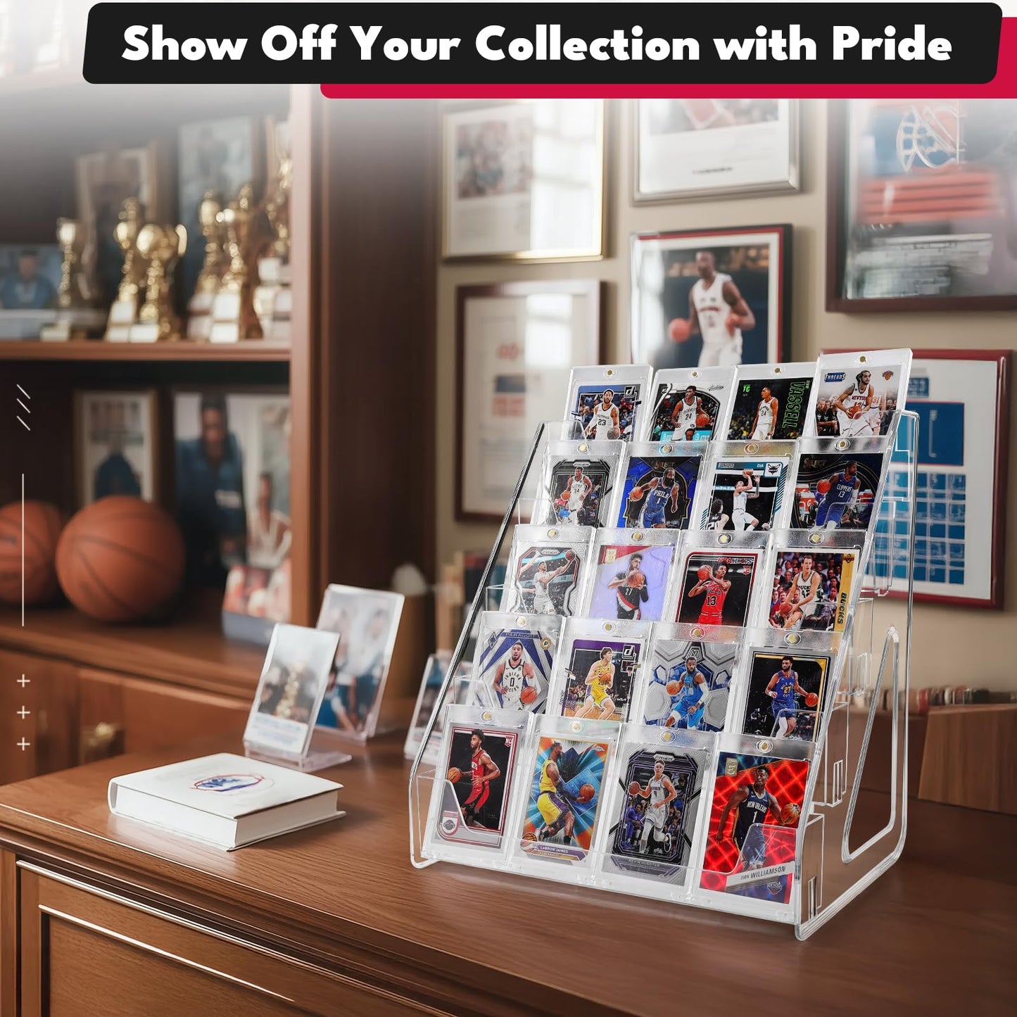 TrendTrust Trading Card Display Stand, Vertical Holder for Baseball Basketball Sports Graded Card Display Stand Tabletop for PSA BGS SGC Slabs, Snap-On Assembly(5 Tier, 1 Pack)