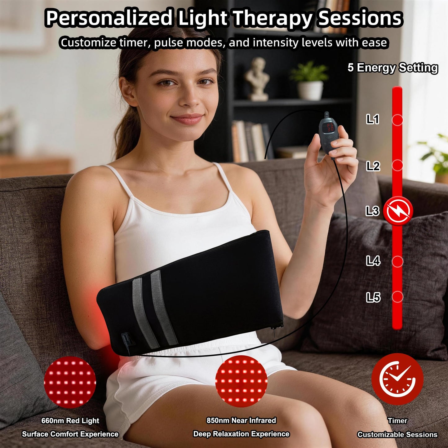 Red Light Therapy for Hands, 150 LEDs, 17"×4", 660nm Red Light & 850nm Near Infrared Light Therapy Device, Full Body Use for Back, Shoulder, Hand & Elbow Joint Muscle Support, Adjustable Modes