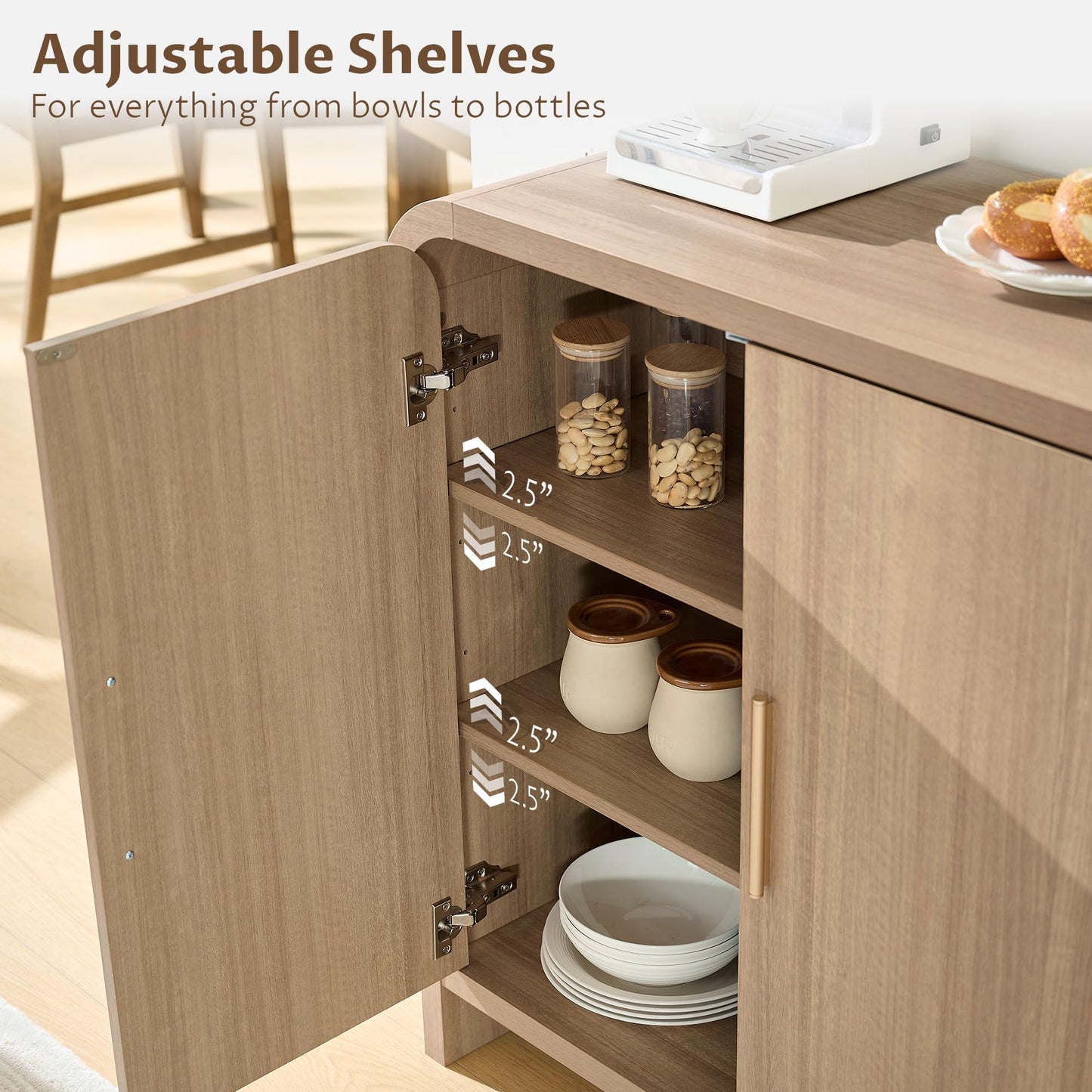 Fantaxia Sideboard Buffet Cabinet, Buffet Cabinet with Storage and 2 Adjustable Shelves, Sideboard Credenza Cabinet for Kitchen Entryway, Raw Oak