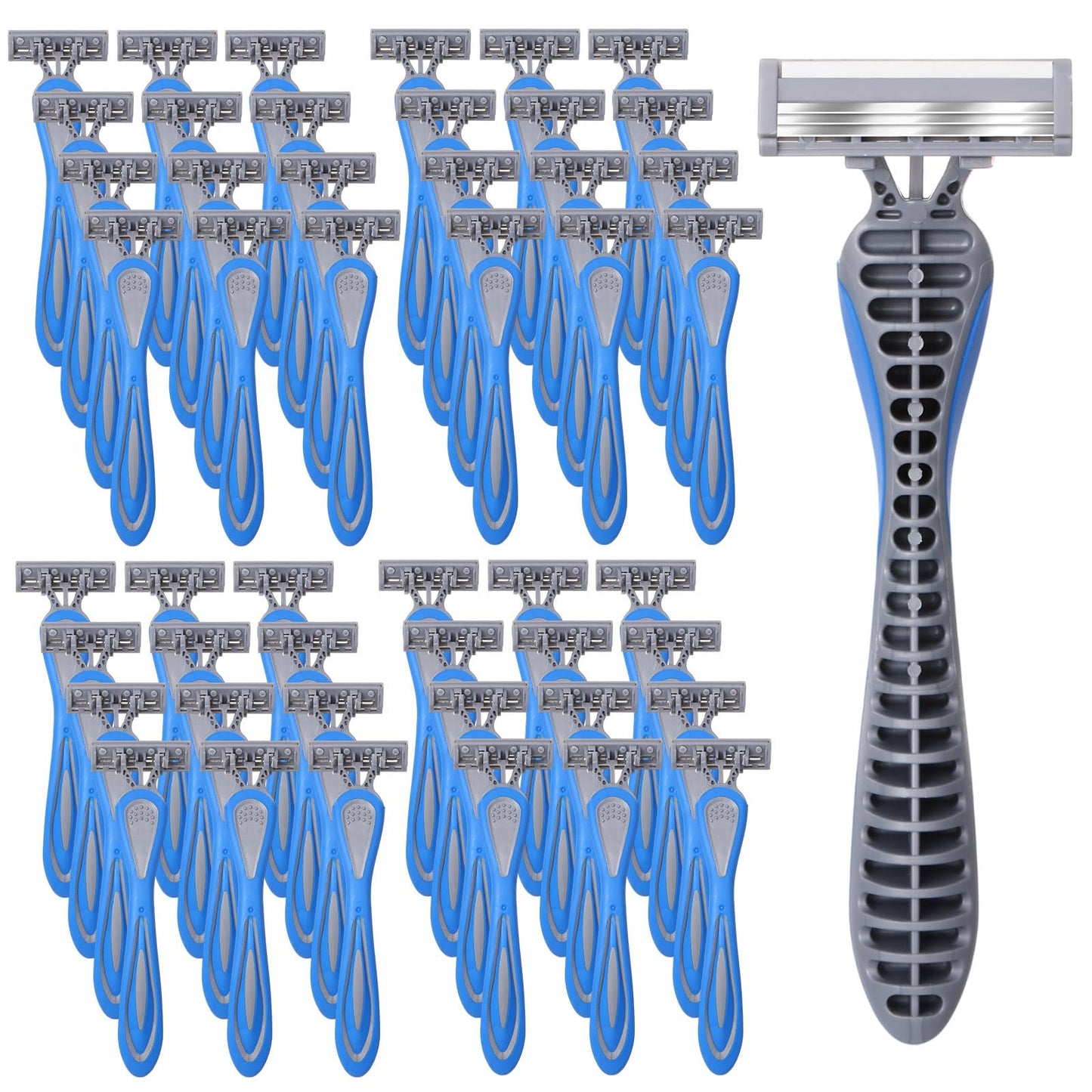 Leriton 60 Pcs Mens Disposable Razors Bulk 3 Blade Sensitive Skin Shaving Razor Long Blade for Hotel Spa Travel